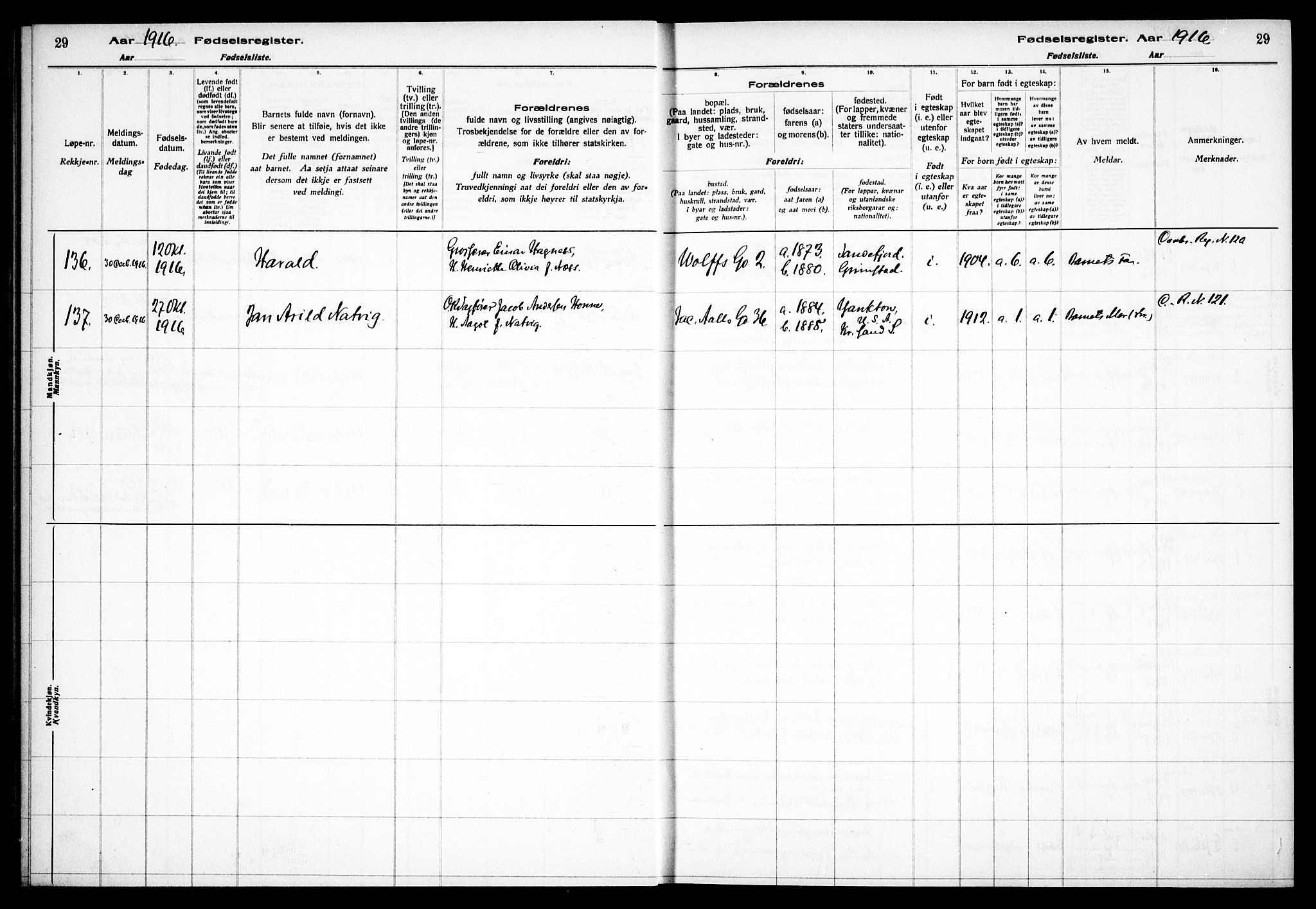 Fagerborg prestekontor Kirkebøker, AV/SAO-A-10844/J/Ja/L0001: Birth register no. 1, 1916-1925, p. 29