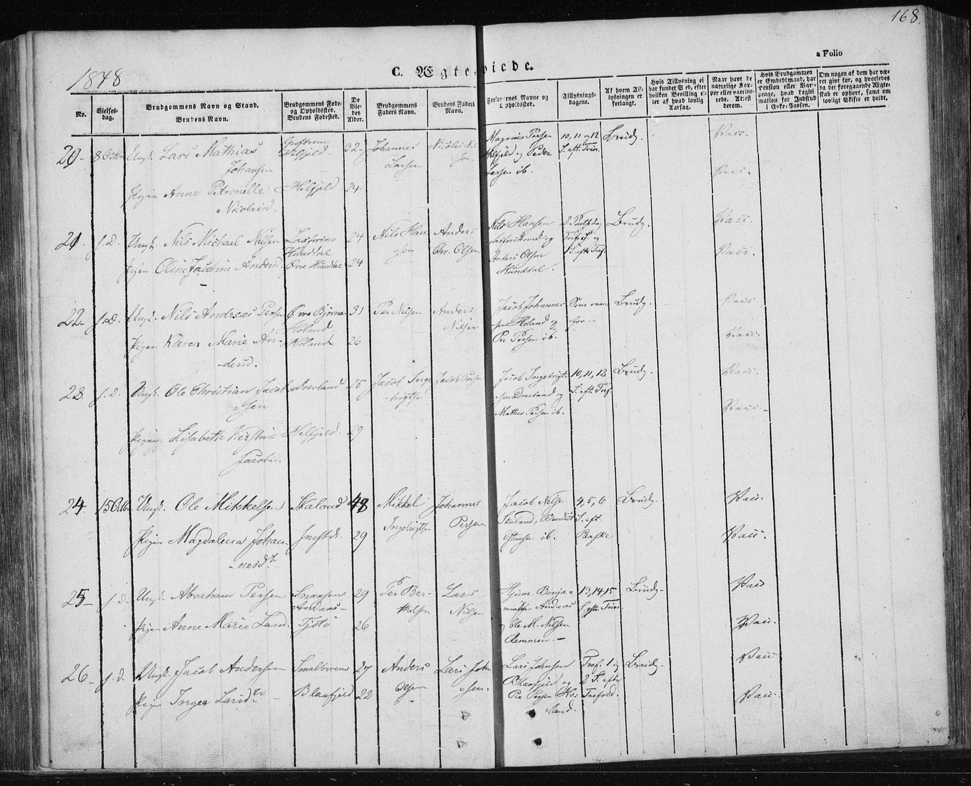 Ministerialprotokoller, klokkerbøker og fødselsregistre - Nordland, AV/SAT-A-1459/820/L0291: Parish register (official) no. 820A12, 1846-1854, p. 168