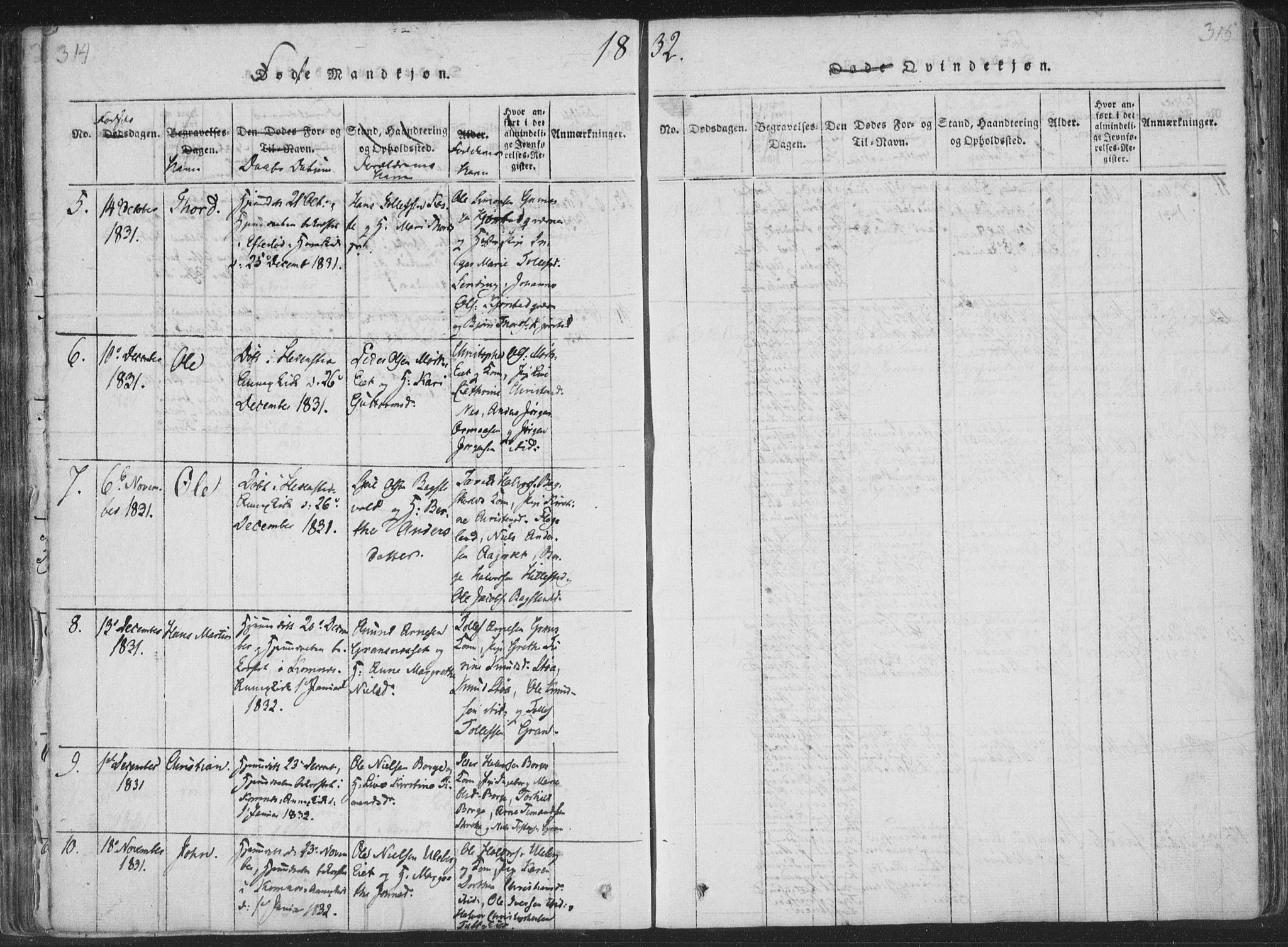 Sandsvær kirkebøker, AV/SAKO-A-244/F/Fa/L0004: Parish register (official) no. I 4, 1817-1839, p. 314-315