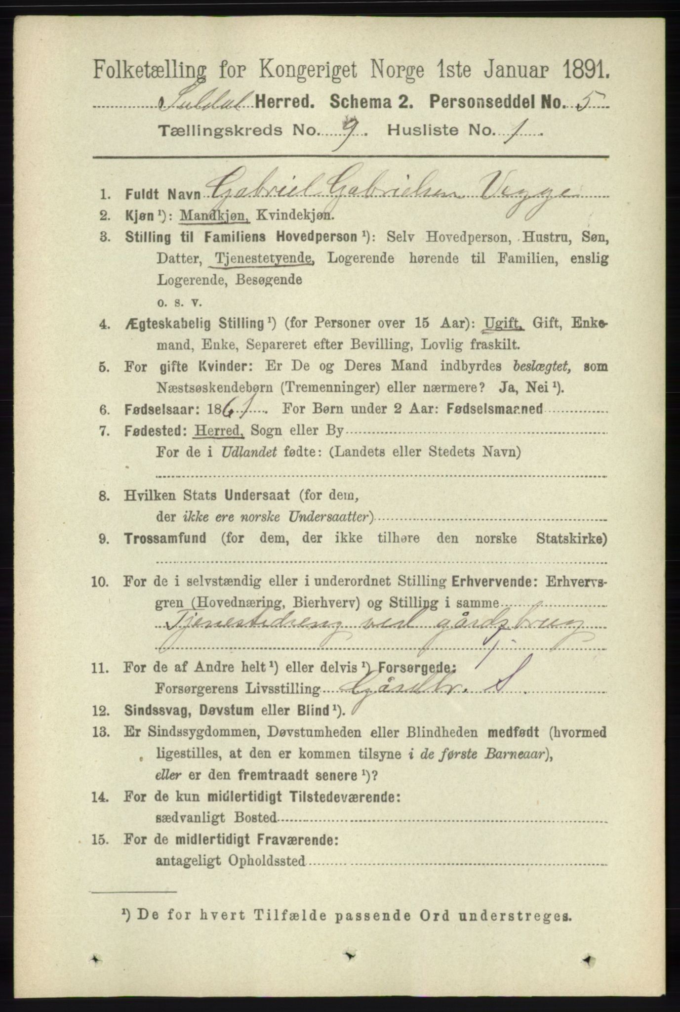 RA, 1891 census for 1134 Suldal, 1891, p. 2660