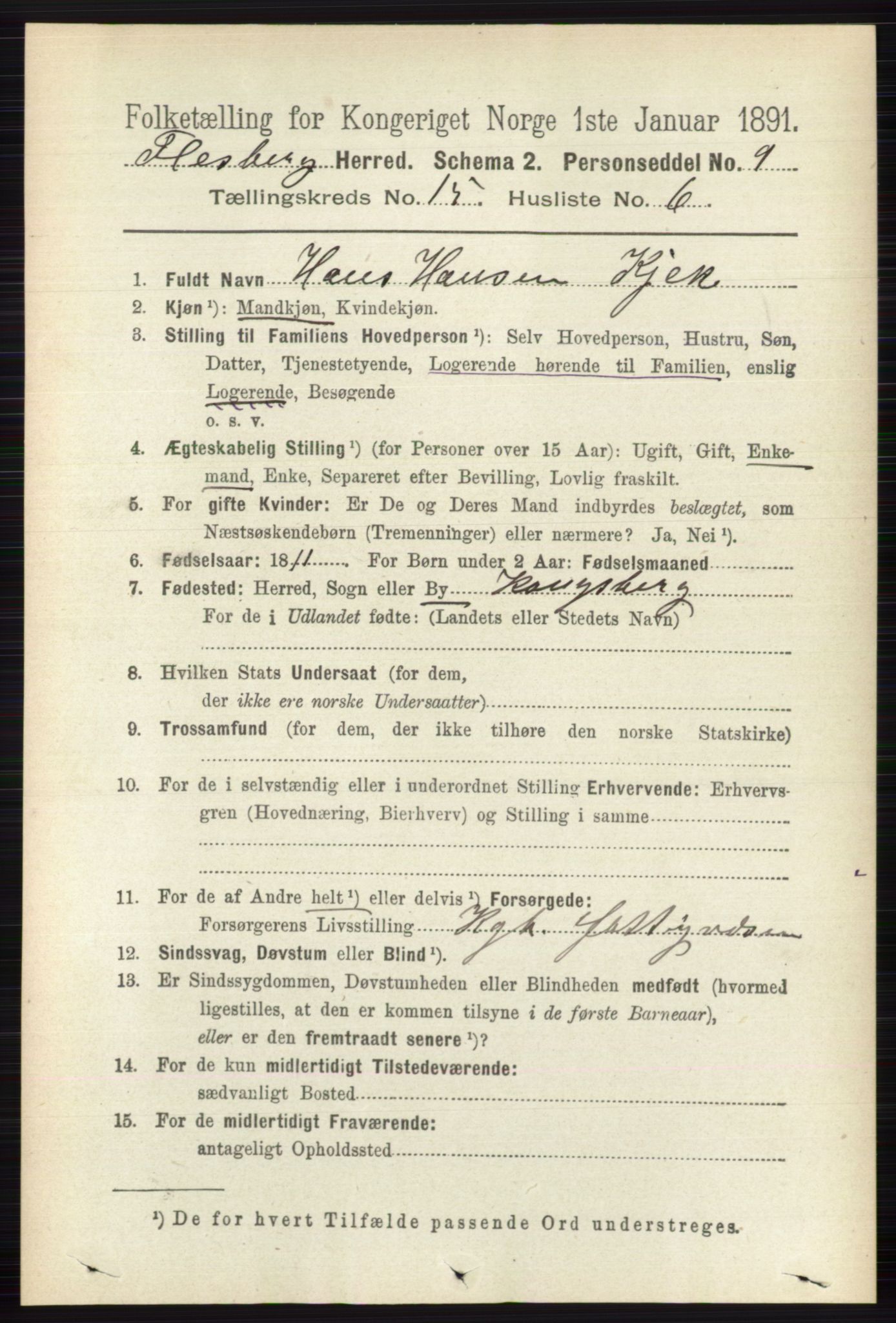 RA, 1891 census for 0631 Flesberg, 1891, p. 2725