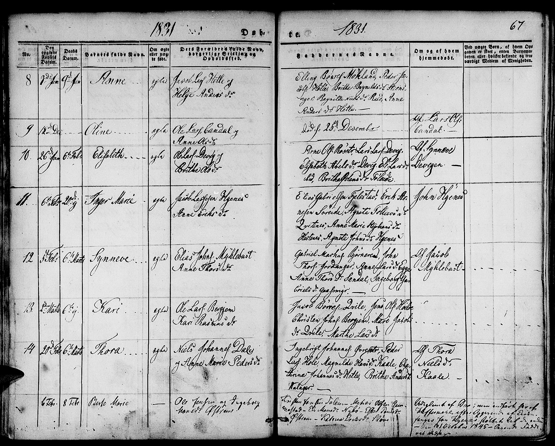 Gloppen sokneprestembete, SAB/A-80101/H/Haa/Haaa/L0007: Parish register (official) no. A 7, 1827-1837, p. 67