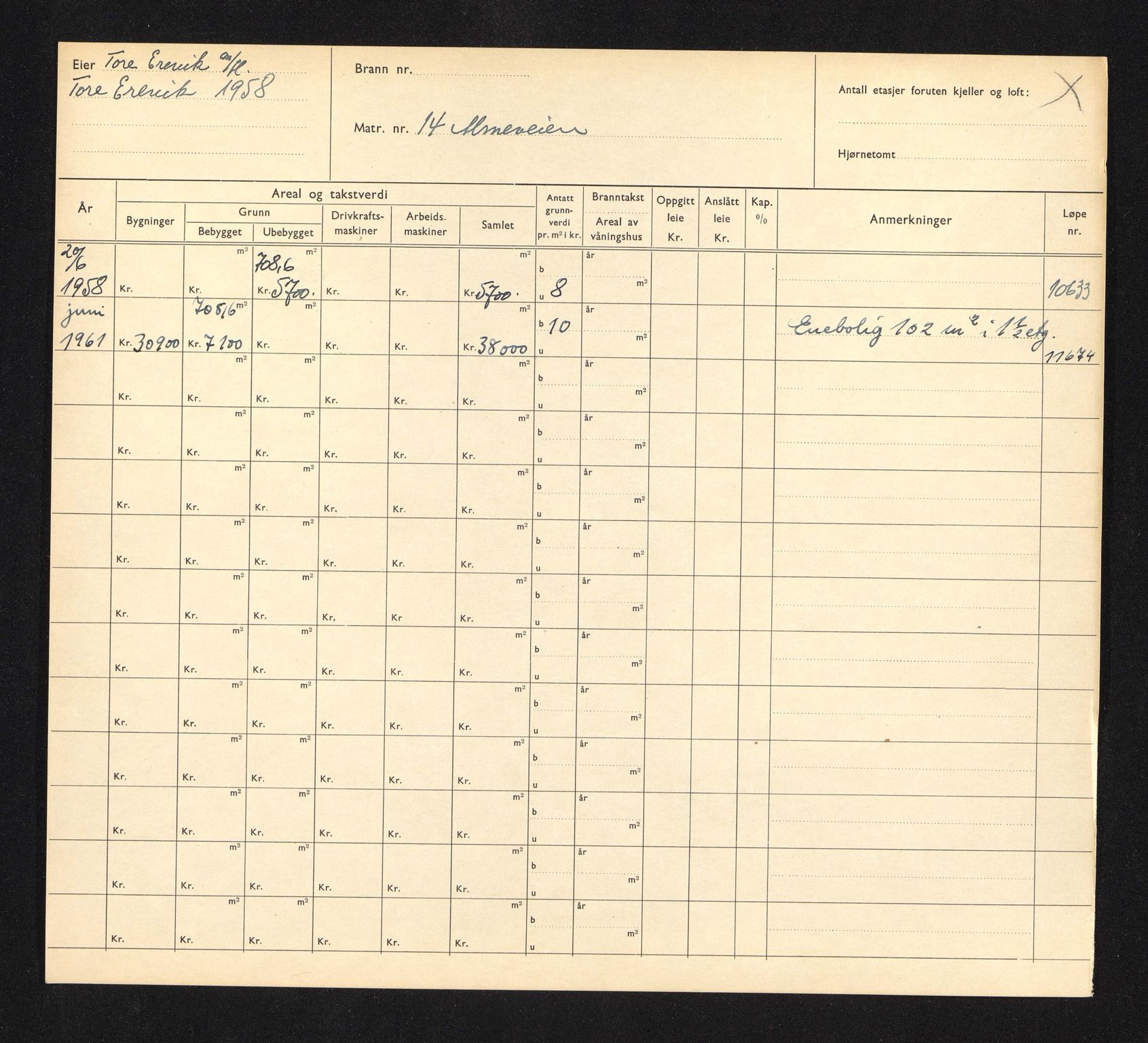 Stavanger kommune. Skattetakstvesenet, BYST/A-0440/F/Fa/Faa/L0001/0006: Skattetakstkort / Almeveien 7 - Alsteinsgata 14