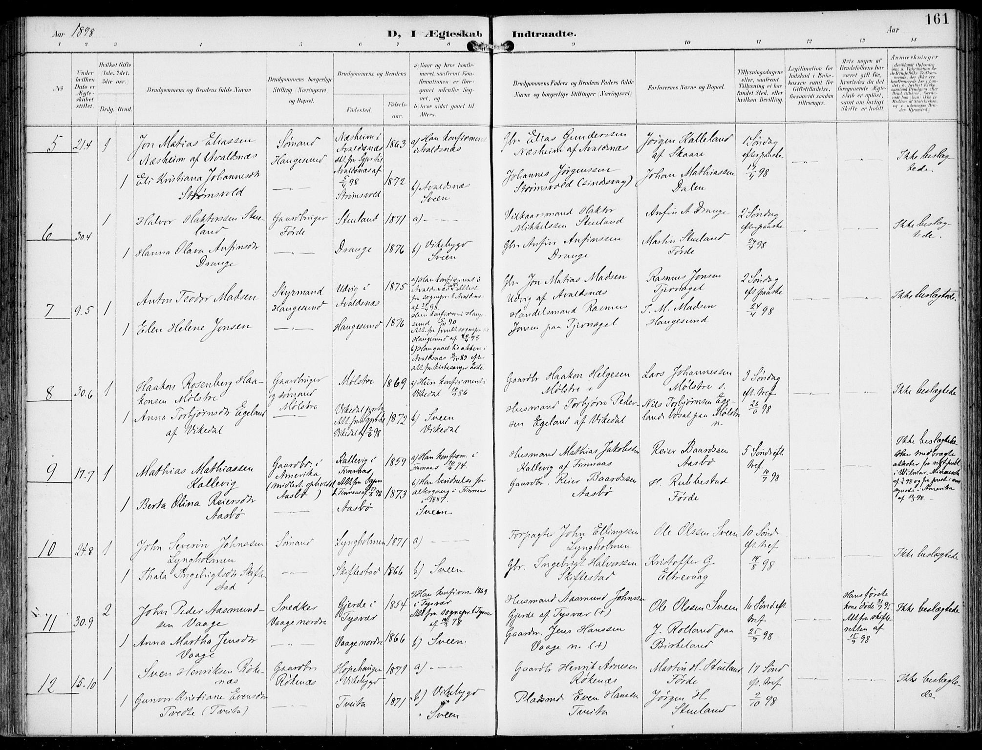 Sveio Sokneprestembete, AV/SAB-A-78501/H/Haa: Parish register (official) no. B  3, 1894-1906, p. 161