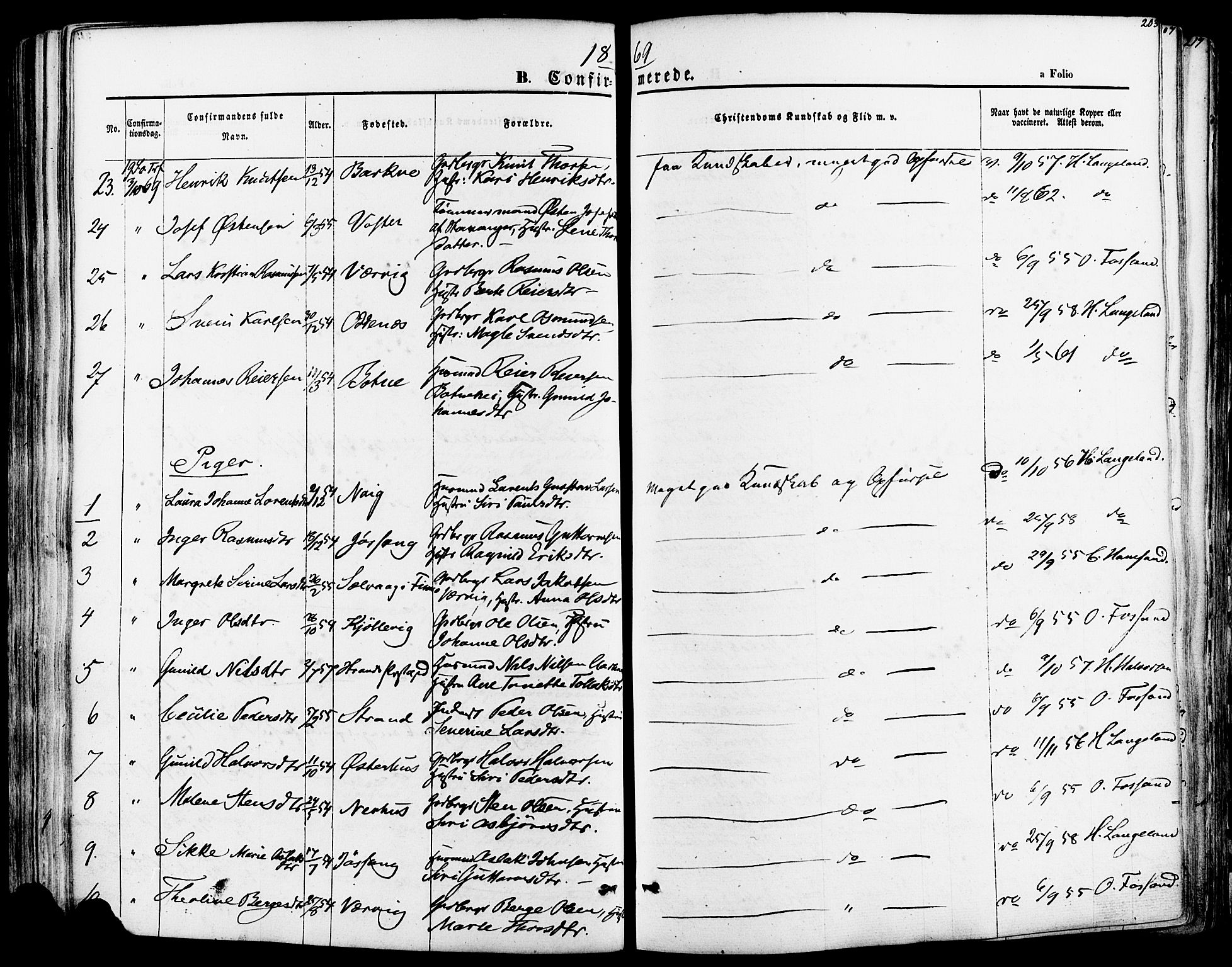 Strand sokneprestkontor, AV/SAST-A-101828/H/Ha/Haa/L0007: Parish register (official) no. A 7, 1855-1881, p. 203