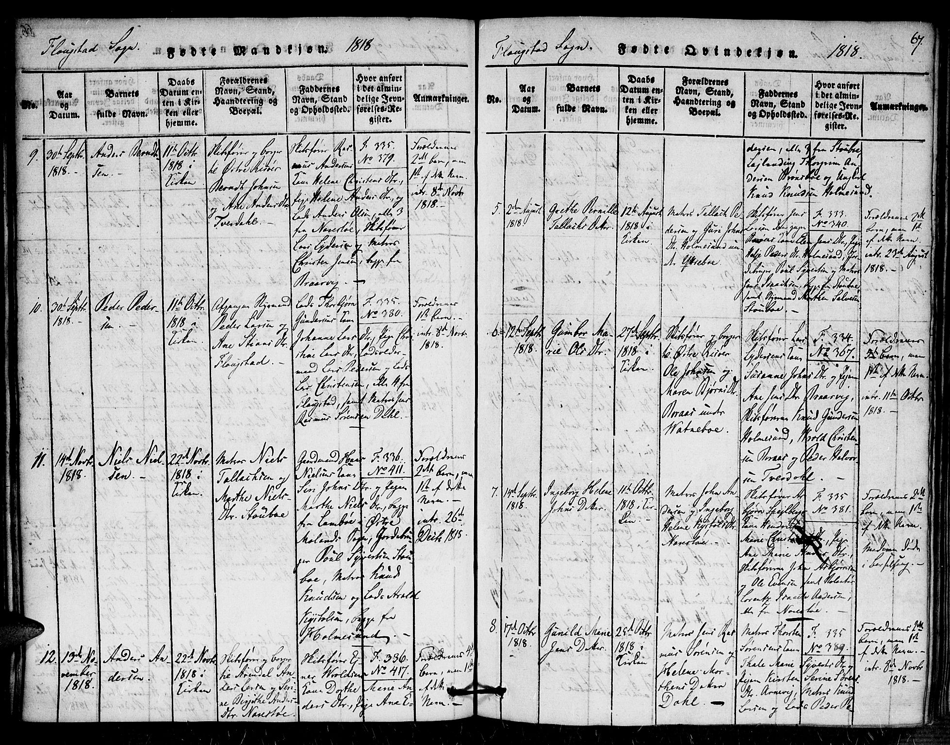 Dypvåg sokneprestkontor, AV/SAK-1111-0007/F/Fa/Faa/L0003: Parish register (official) no. A 3 /2, 1817-1824, p. 67