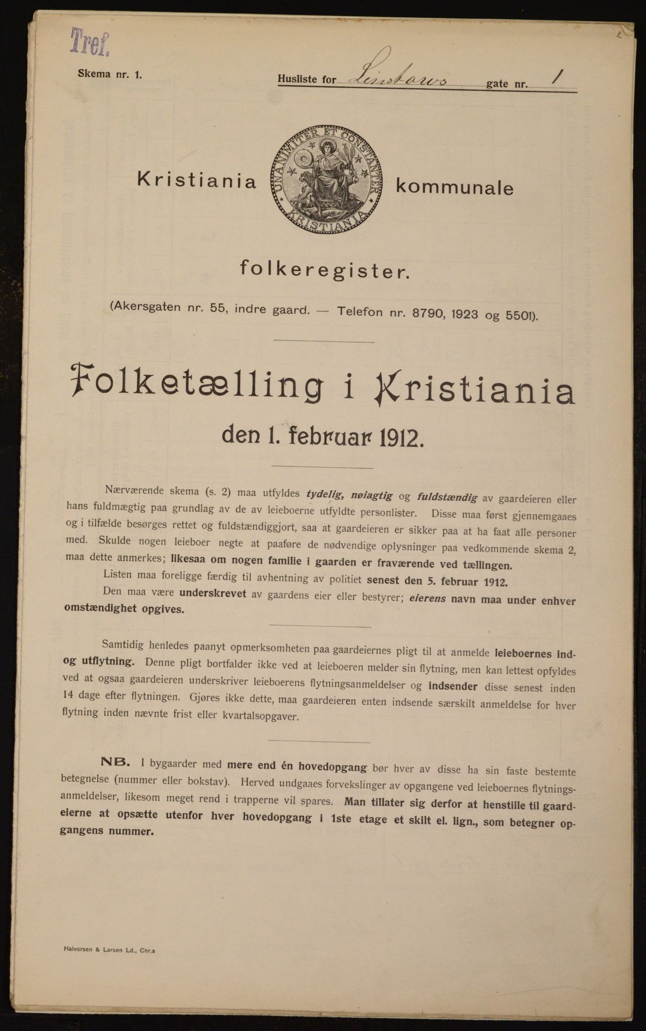 OBA, Municipal Census 1912 for Kristiania, 1912, p. 58043