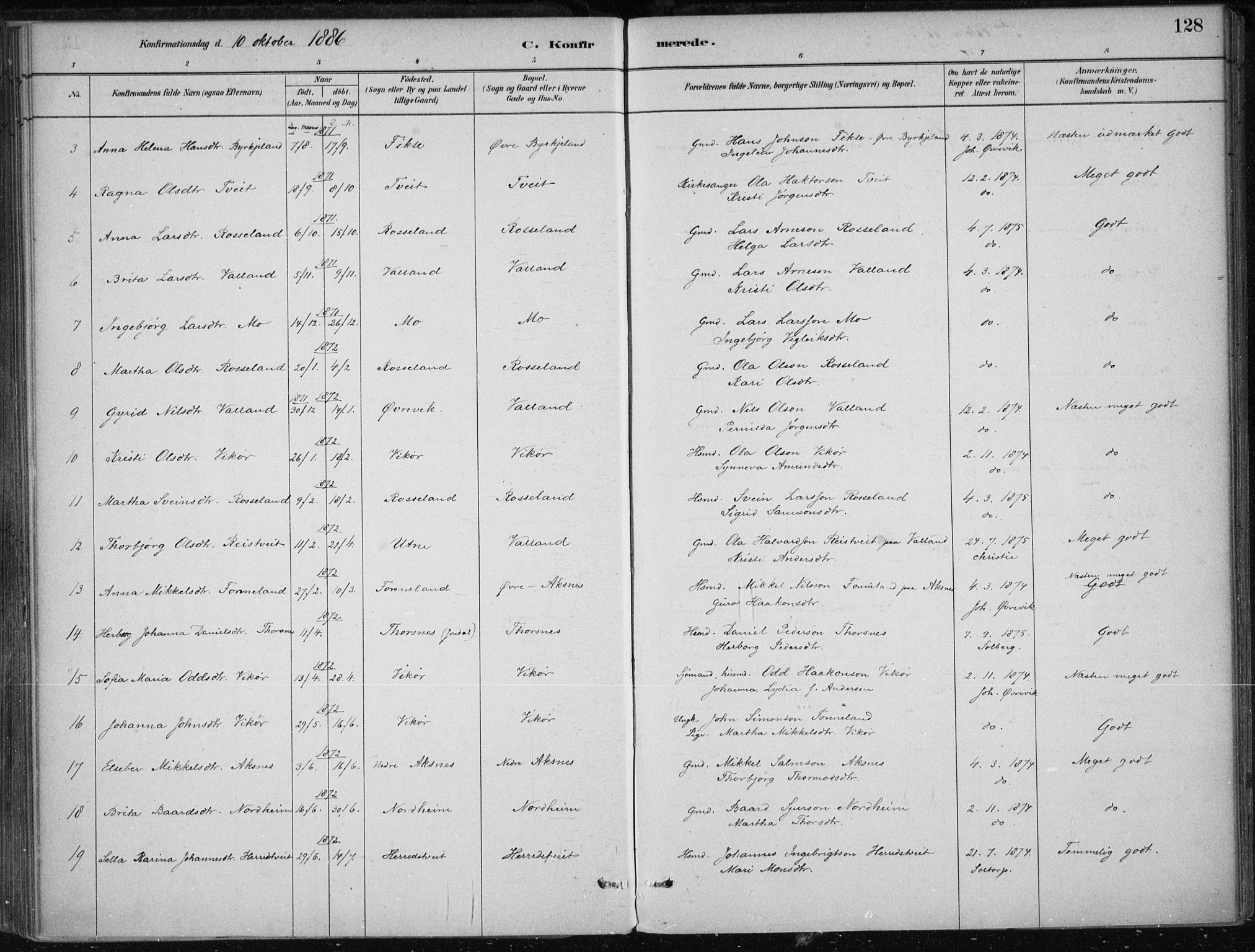 Kvam sokneprestembete, SAB/A-76201/H/Haa: Parish register (official) no. B  1, 1880-1908, p. 128