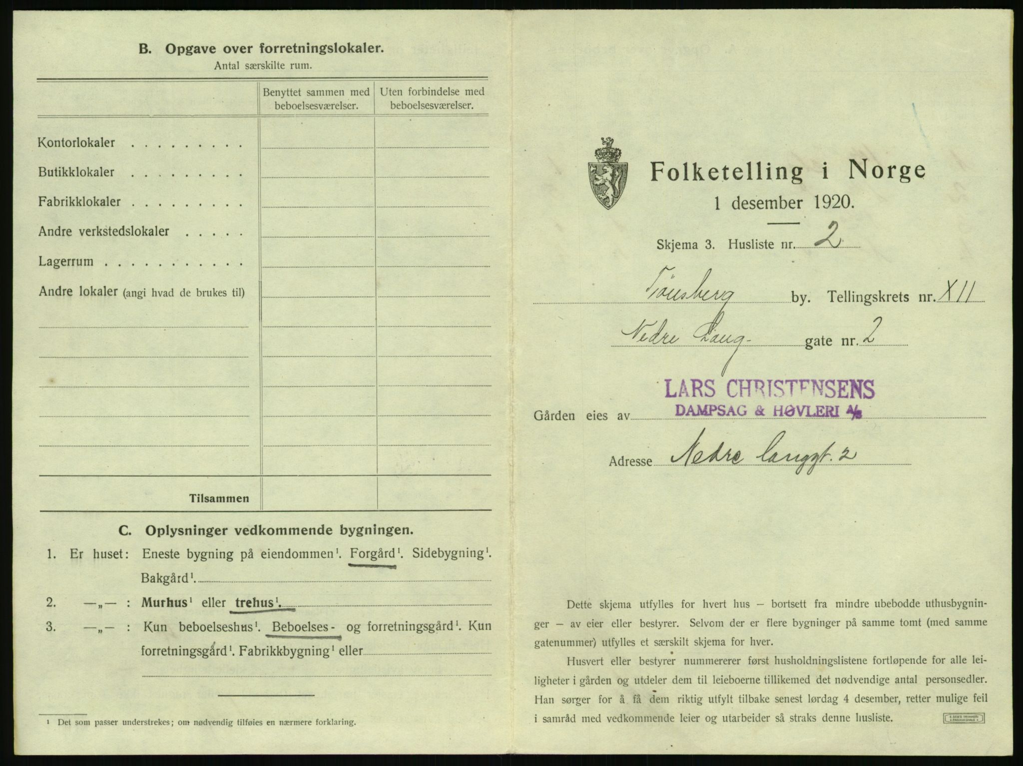 SAKO, 1920 census for Tønsberg, 1920, p. 1233