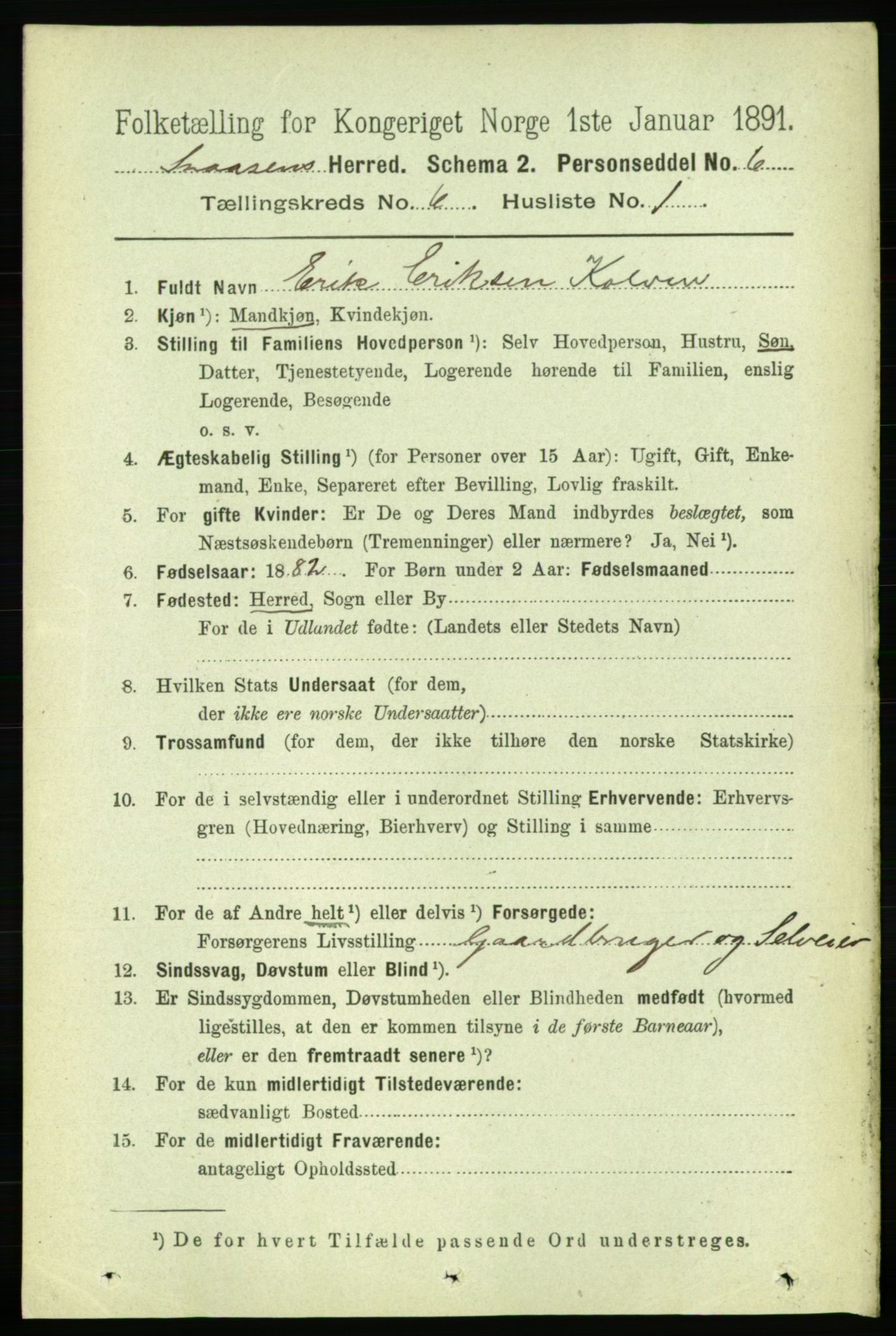 RA, 1891 census for 1736 Snåsa, 1891, p. 1891