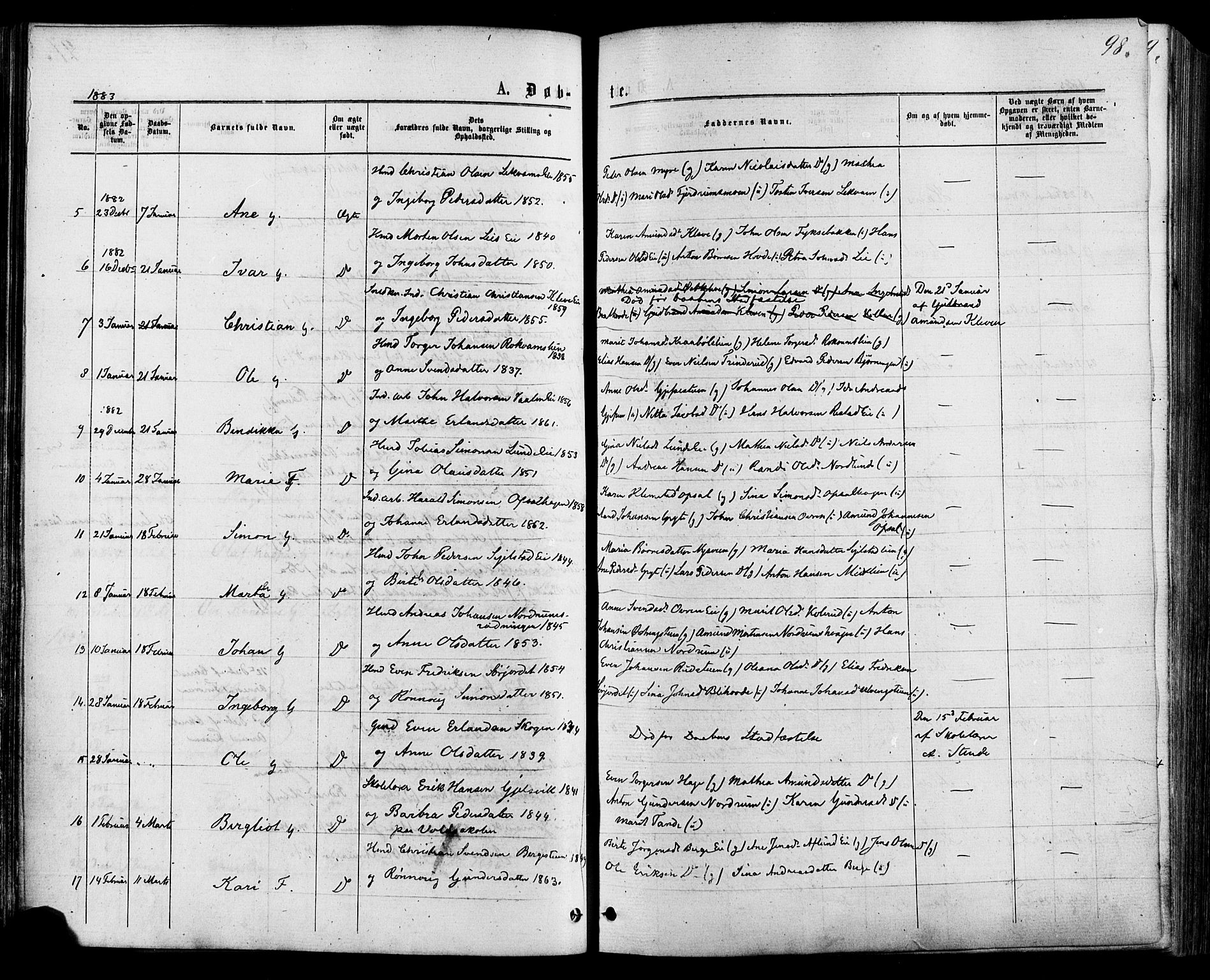 Østre Gausdal prestekontor, SAH/PREST-092/H/Ha/Haa/L0001: Parish register (official) no. 1, 1874-1886, p. 98