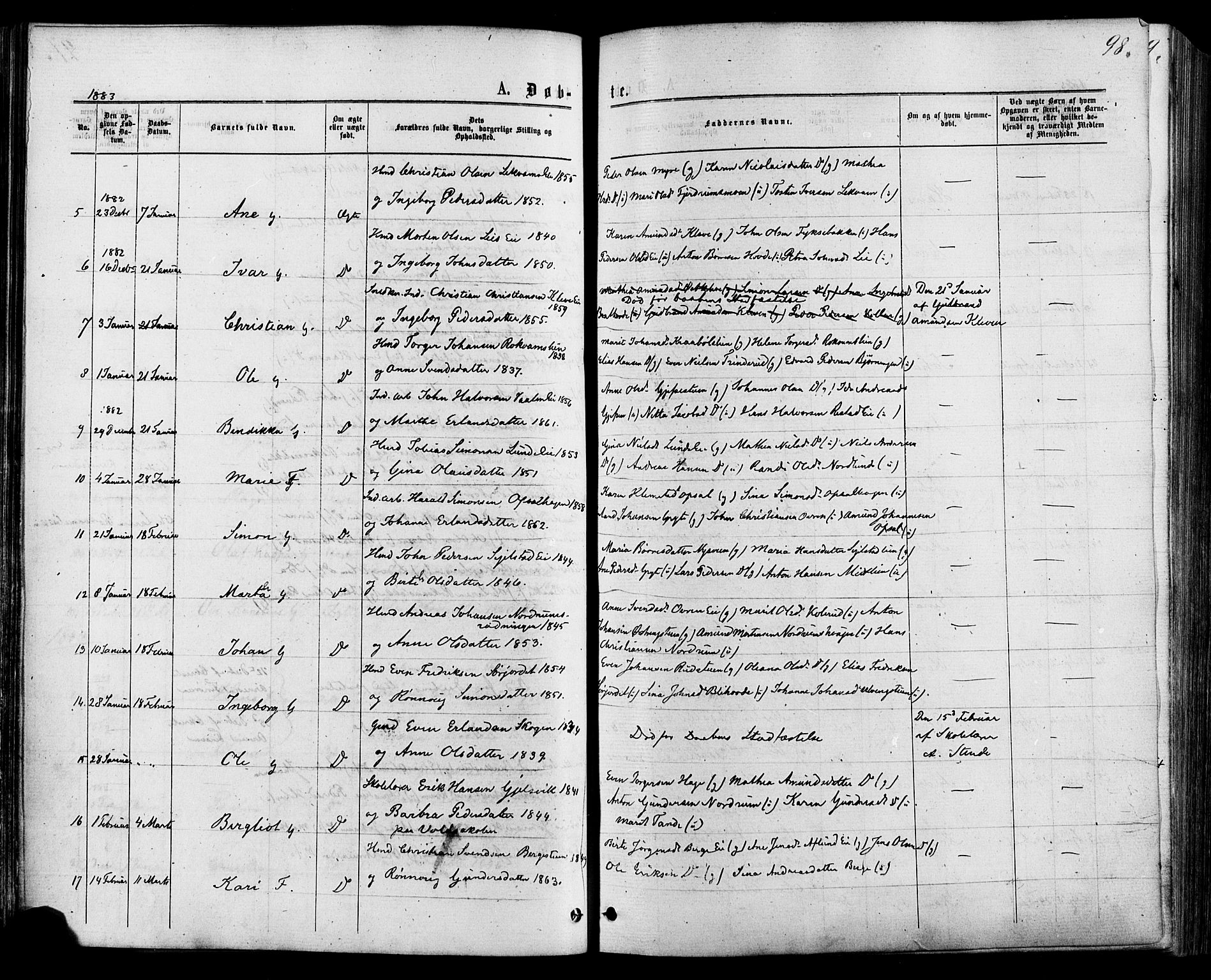 Østre Gausdal prestekontor, AV/SAH-PREST-092/H/Ha/Haa/L0001: Parish register (official) no. 1, 1874-1886, p. 98