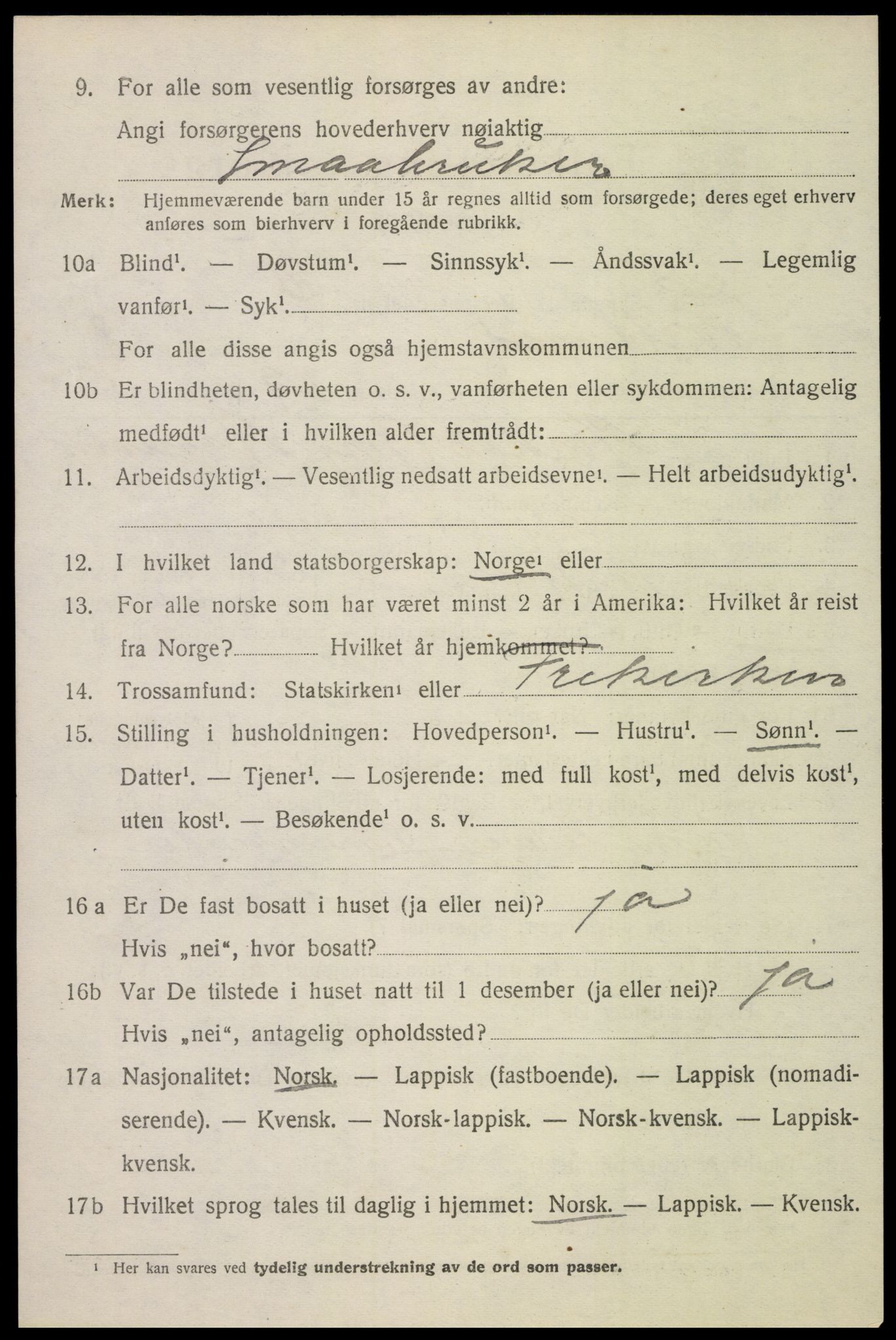 SAT, 1920 census for Sortland, 1920, p. 7123