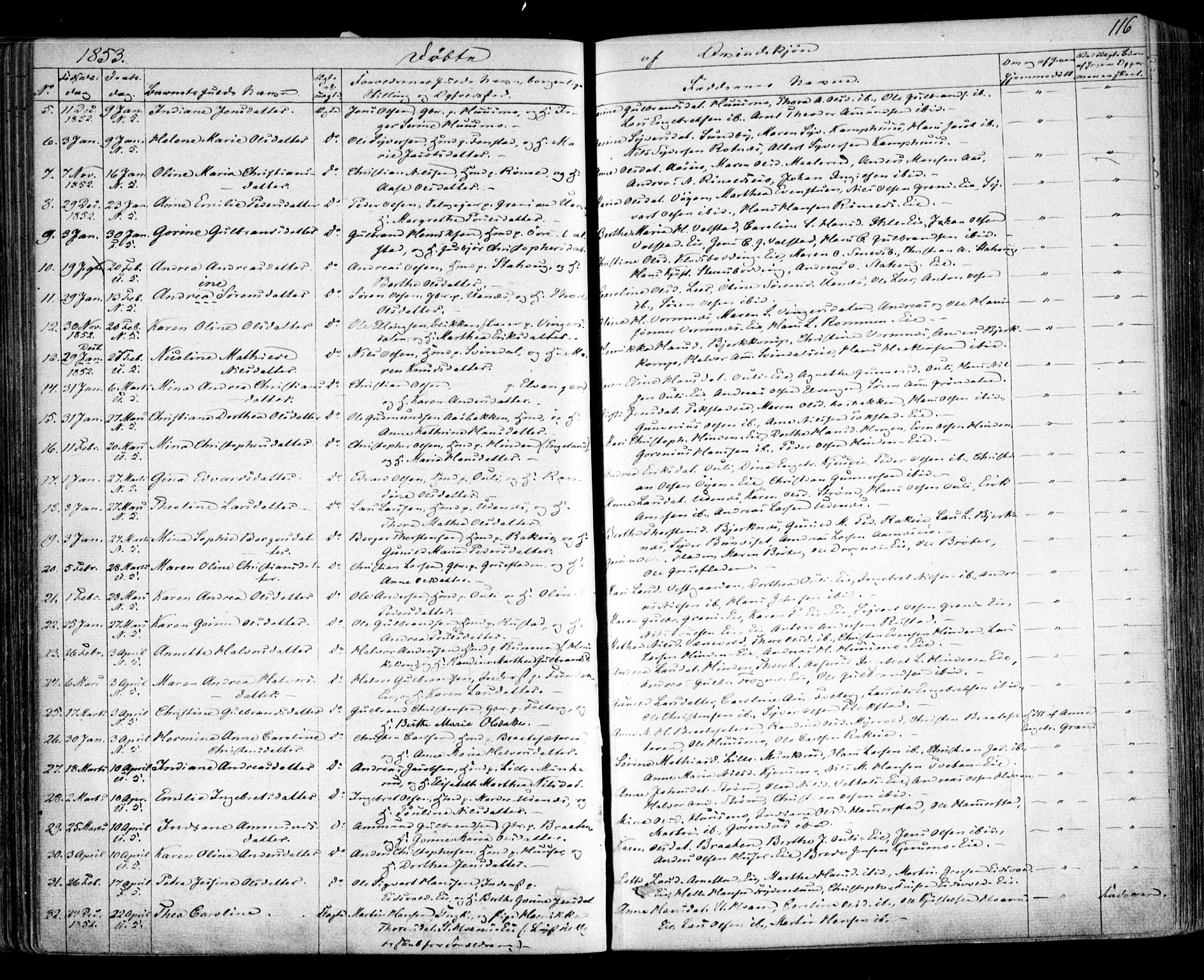 Nes prestekontor Kirkebøker, AV/SAO-A-10410/F/Fa/L0007: Parish register (official) no. I 7, 1846-1858, p. 116