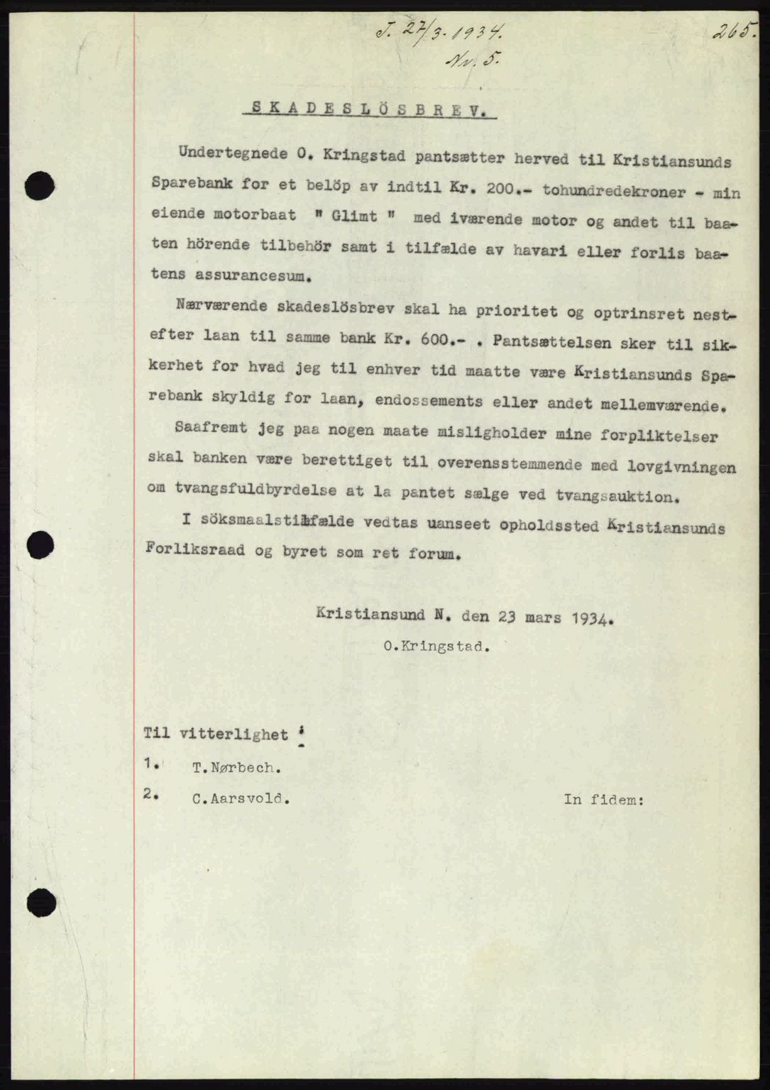 Kristiansund byfogd, AV/SAT-A-4587/A/27: Mortgage book no. 27, 1933-1934, Deed date: 27.03.1934