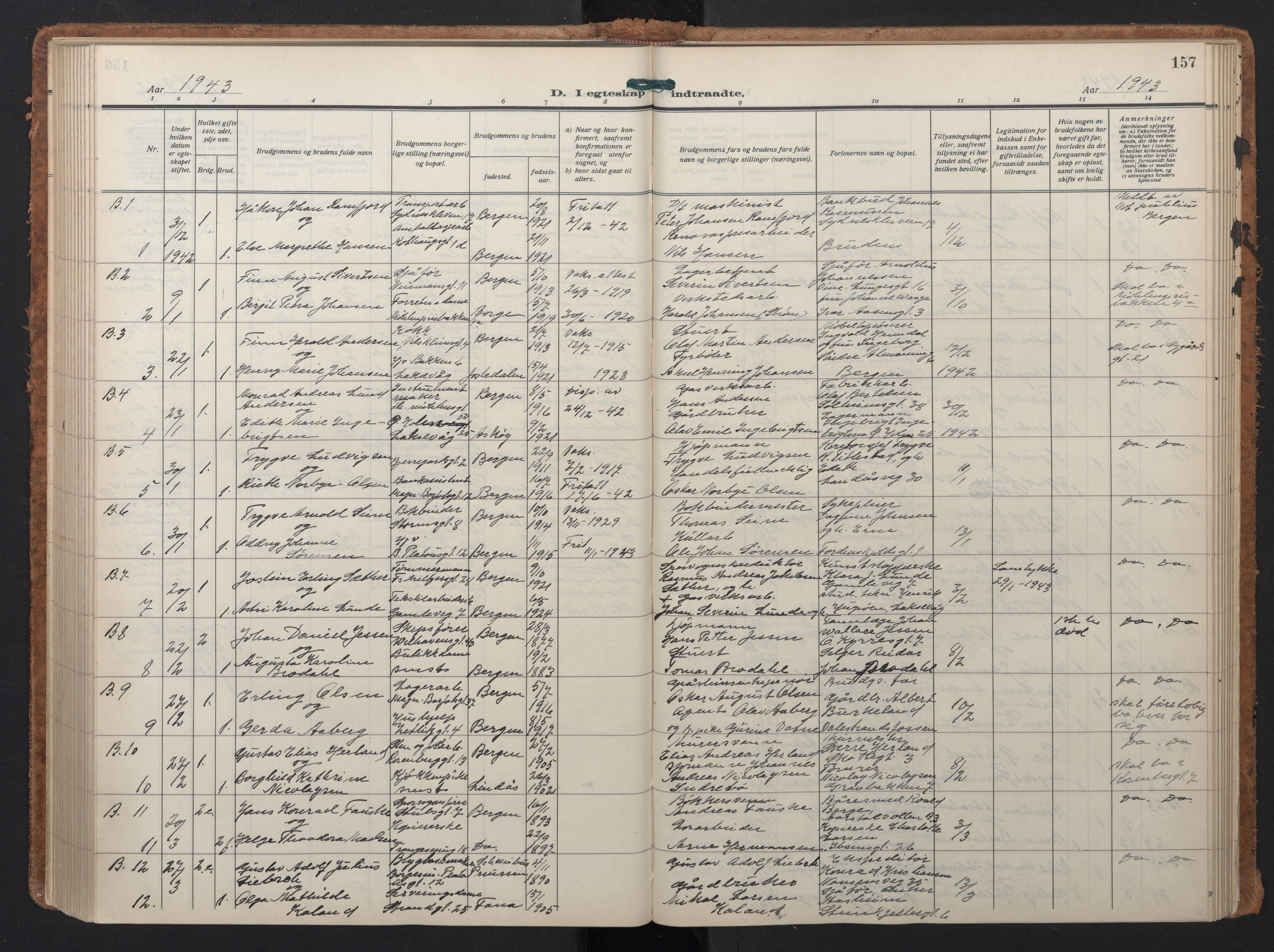 Johanneskirken sokneprestembete, SAB/A-76001/H/Hab: Parish register (copy) no. C 3, 1929-1949, p. 156b-157a