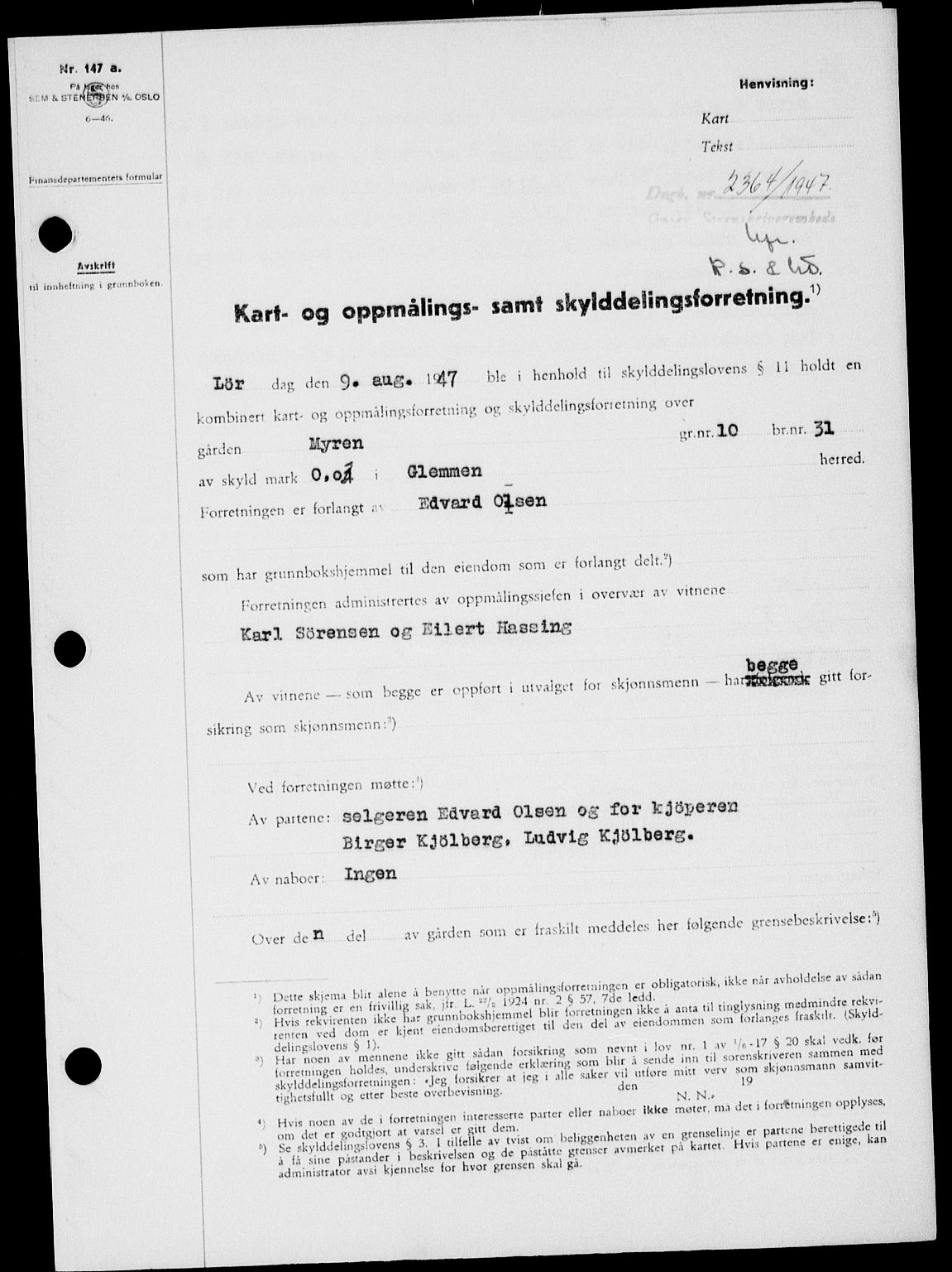 Onsøy sorenskriveri, SAO/A-10474/G/Ga/Gab/L0021: Mortgage book no. II A-21, 1947-1947, Diary no: : 2364/1947