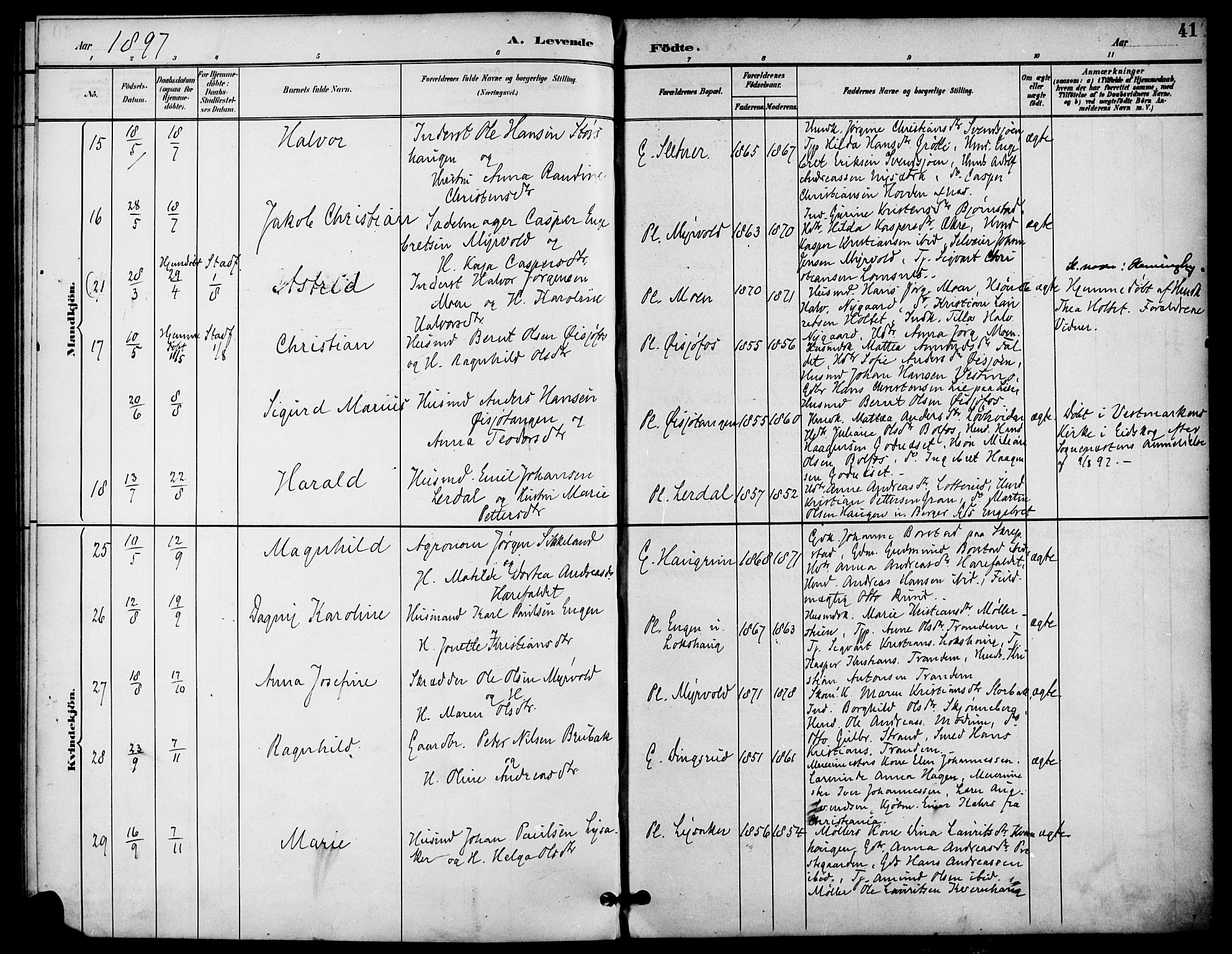 Aurskog prestekontor Kirkebøker, AV/SAO-A-10304a/F/Fa/L0009: Parish register (official) no. I 9, 1891-1898, p. 41