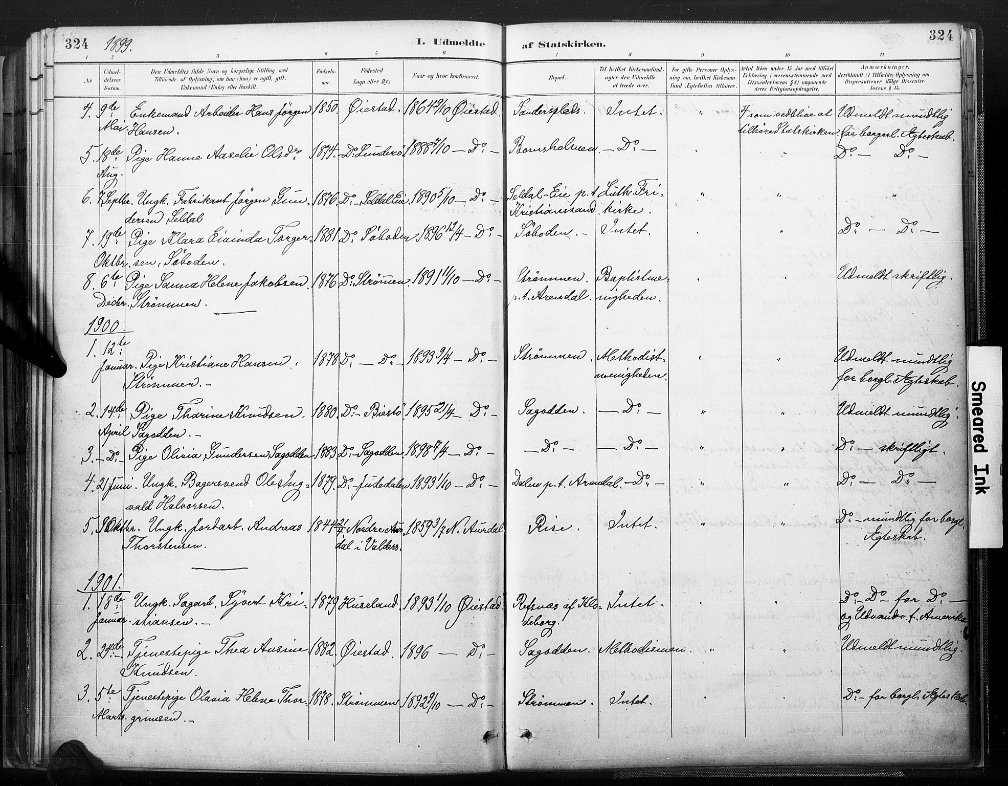 Øyestad sokneprestkontor, AV/SAK-1111-0049/F/Fa/L0018: Parish register (official) no. A 18, 1897-1907, p. 324