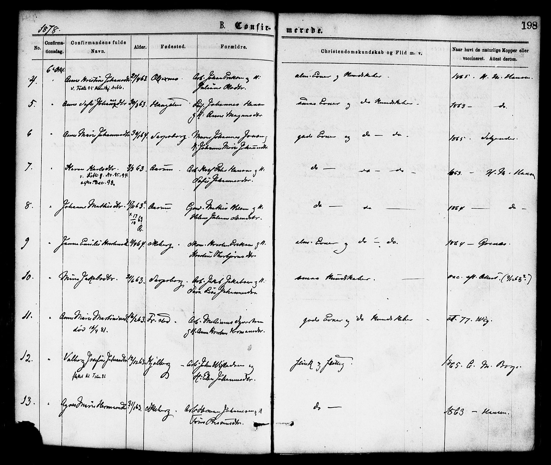 Borge prestekontor Kirkebøker, SAO/A-10903/F/Fa/L0007: Parish register (official) no. I 7, 1875-1886, p. 198