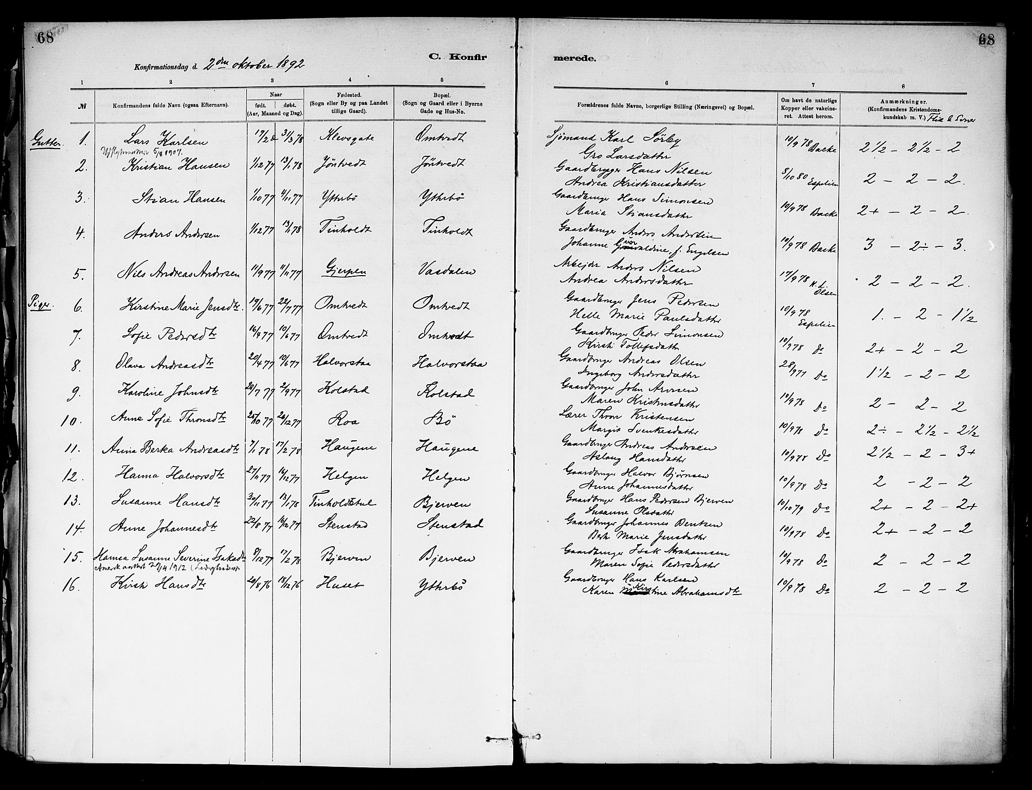 Holla kirkebøker, AV/SAKO-A-272/F/Fa/L0009: Parish register (official) no. 9, 1881-1897, p. 68