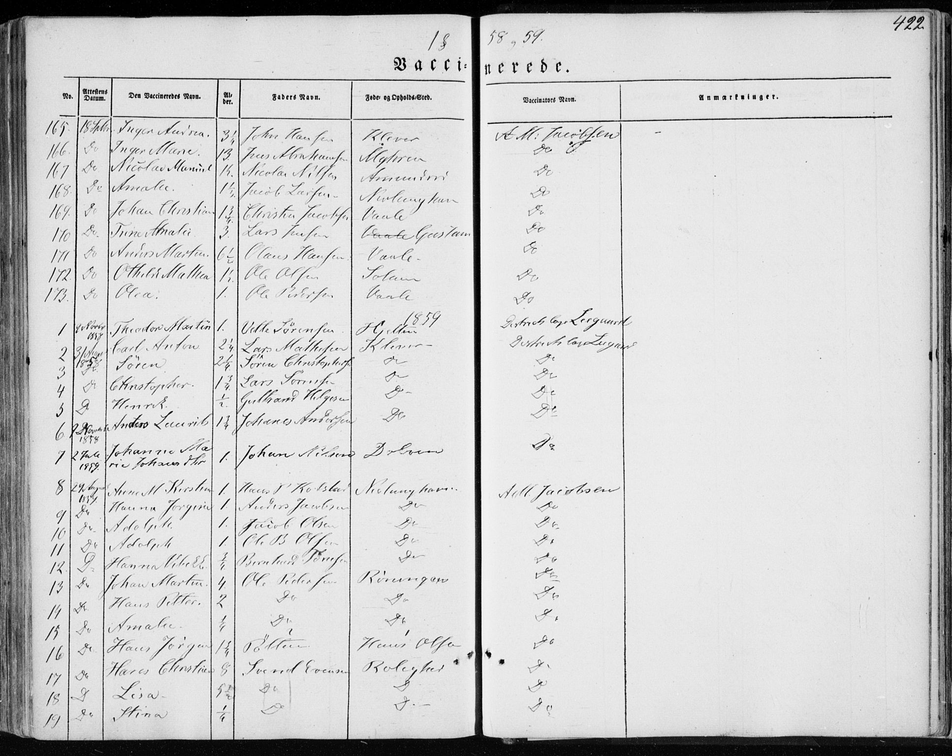 Brunlanes kirkebøker, AV/SAKO-A-342/F/Fa/L0004: Parish register (official) no. I 4, 1846-1862, p. 422