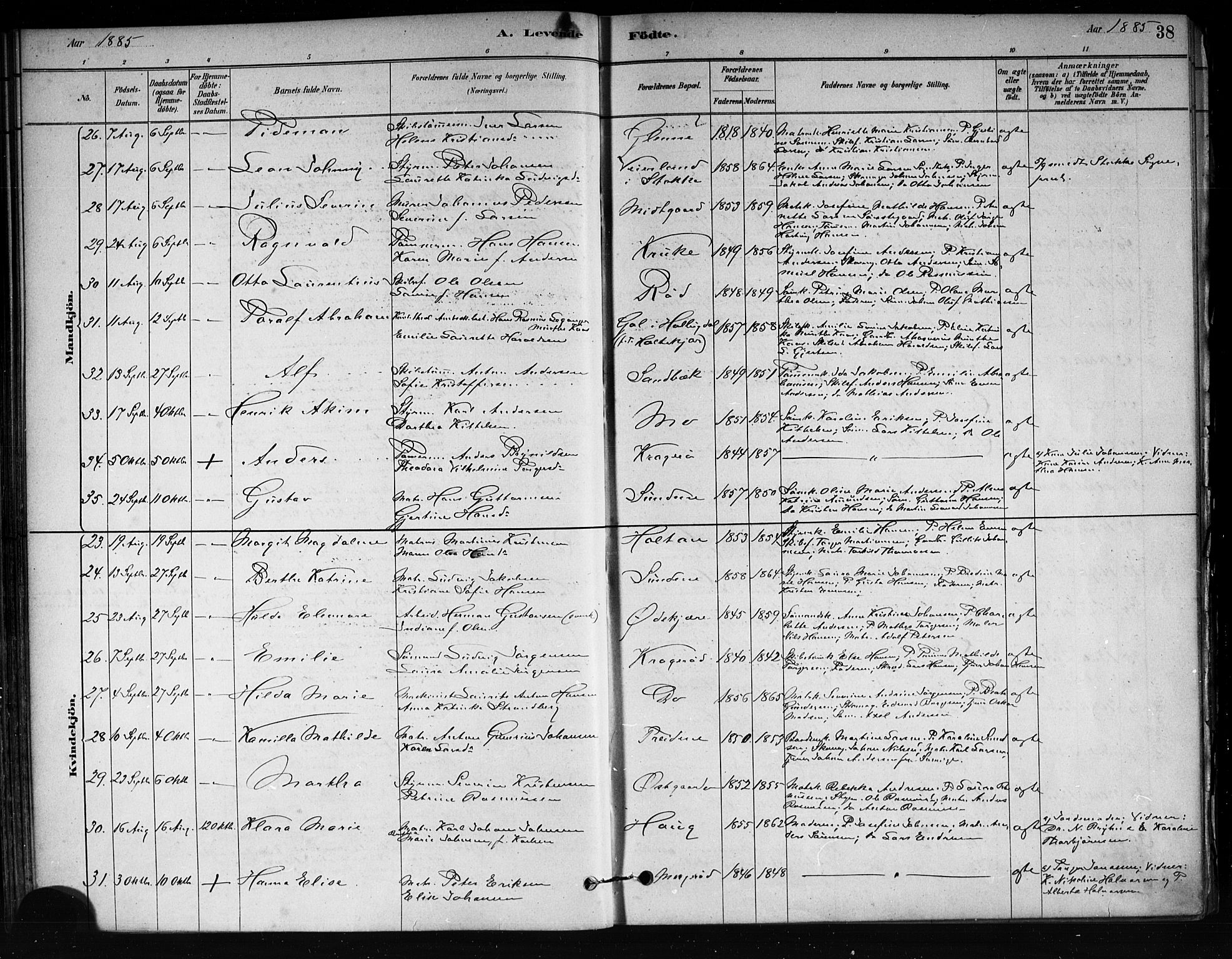 Tjøme kirkebøker, SAKO/A-328/F/Fa/L0001: Parish register (official) no. 1, 1879-1890, p. 38