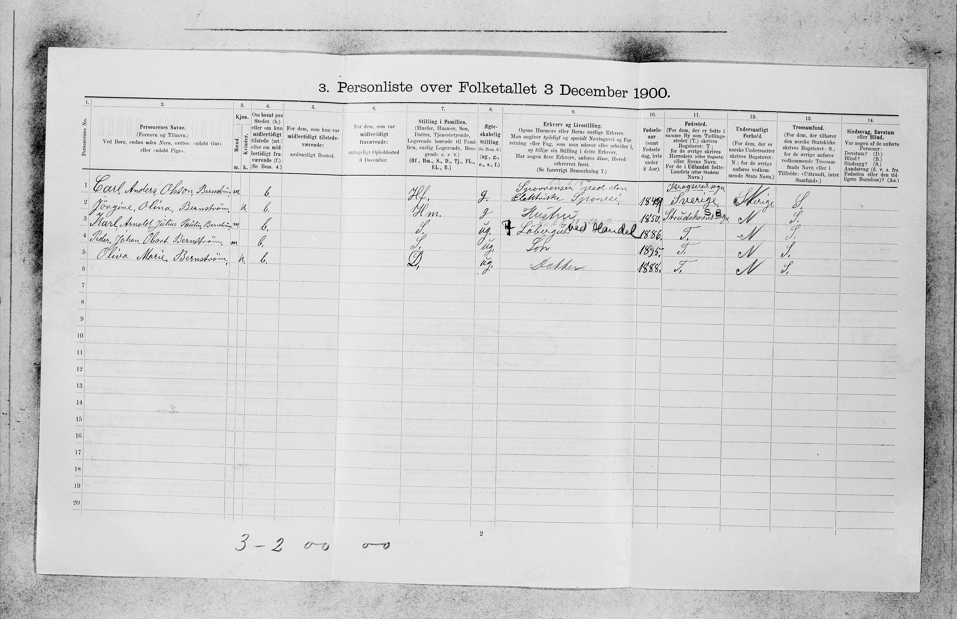 SAB, 1900 census for Bergen, 1900, p. 17443