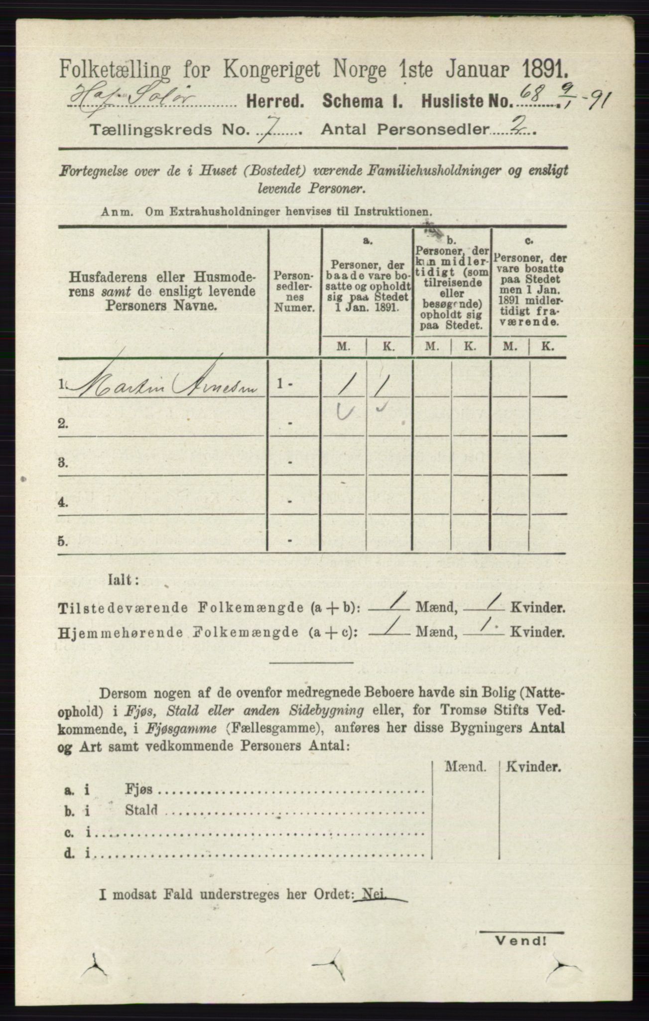 RA, 1891 census for 0424 Hof, 1891, p. 2714