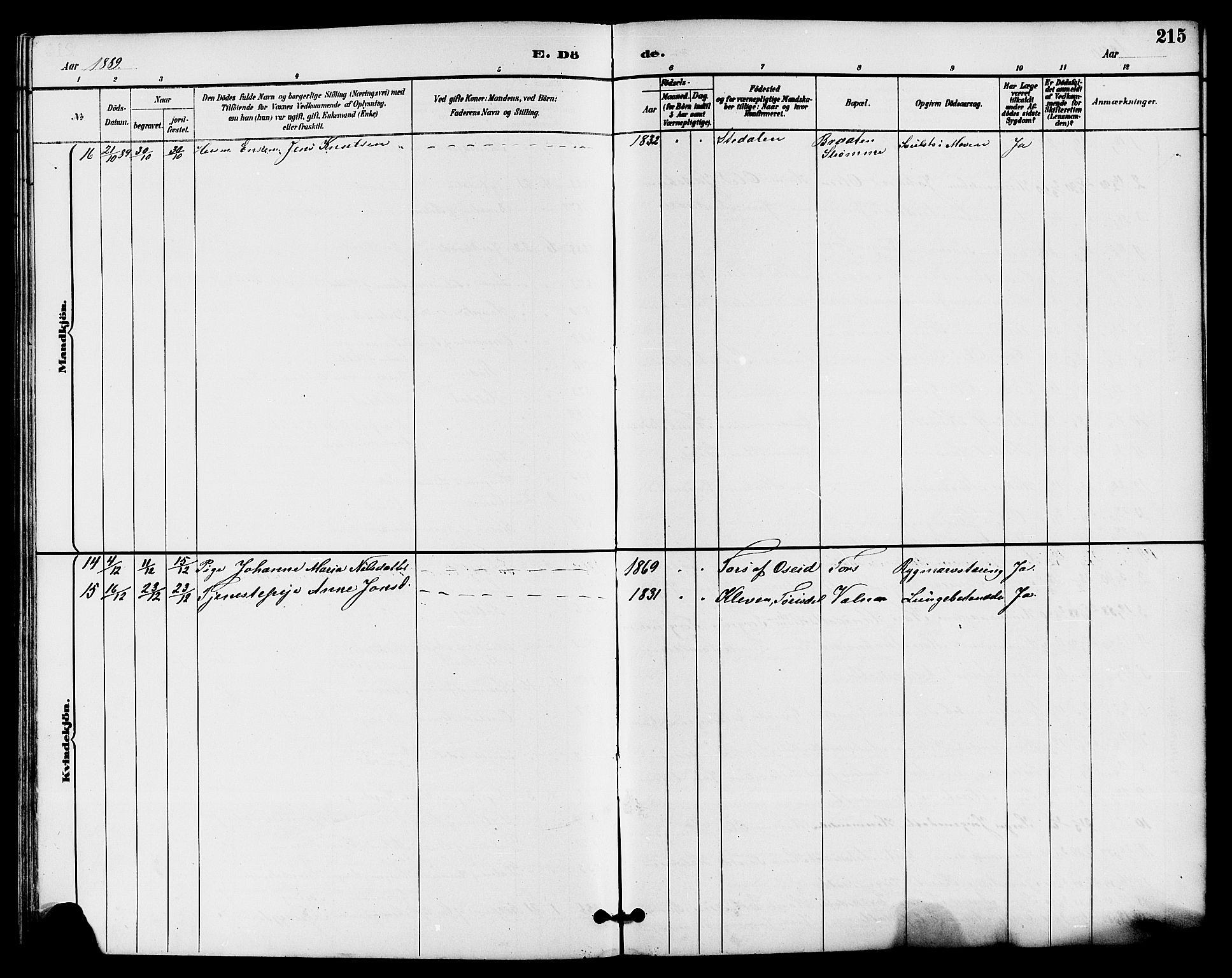 Drangedal kirkebøker, AV/SAKO-A-258/G/Ga/L0003: Parish register (copy) no. I 3, 1887-1906, p. 215