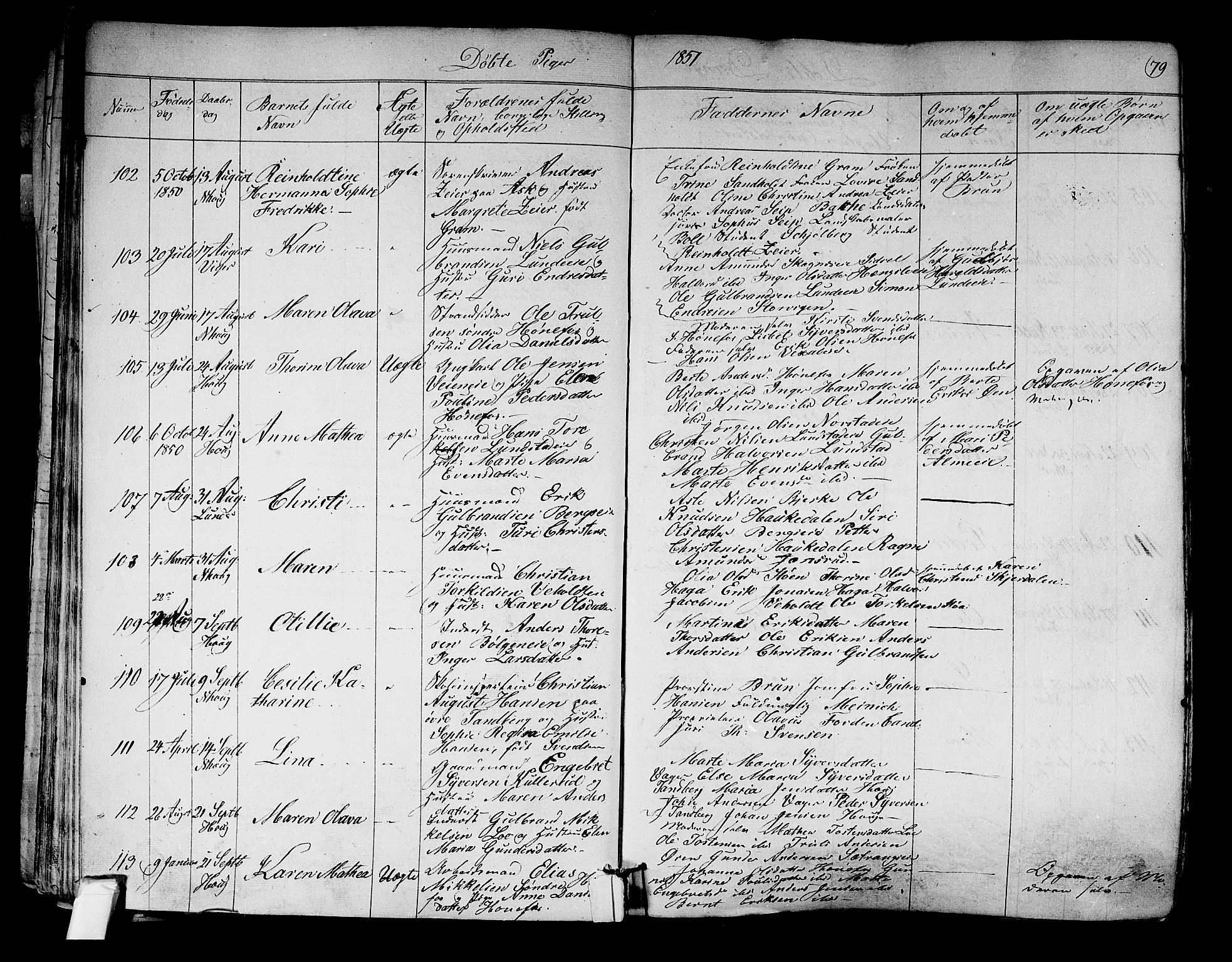 Norderhov kirkebøker, AV/SAKO-A-237/F/Fa/L0011: Parish register (official) no. 11, 1847-1856, p. 79