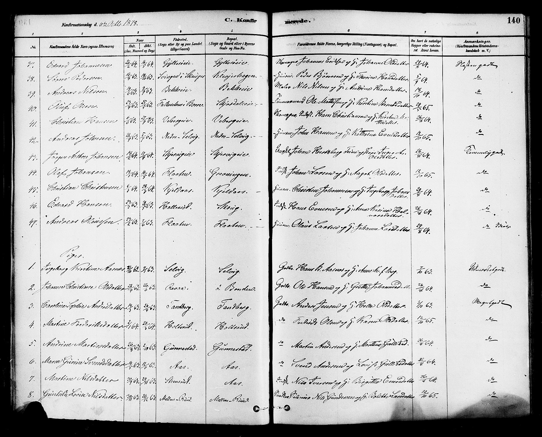 Sande Kirkebøker, AV/SAKO-A-53/F/Fa/L0006: Parish register (official) no. 6, 1878-1888, p. 140