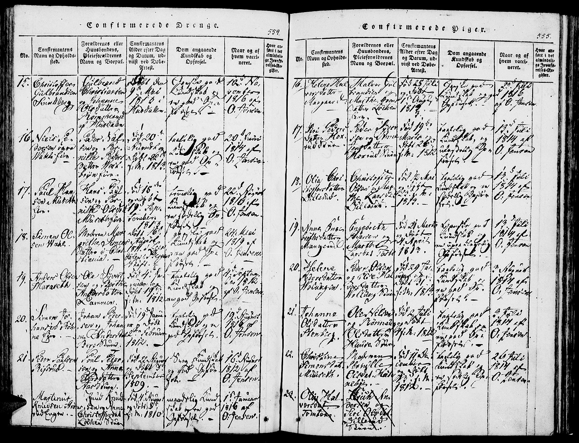 Romedal prestekontor, AV/SAH-PREST-004/K/L0002: Parish register (official) no. 2, 1814-1828, p. 554-555