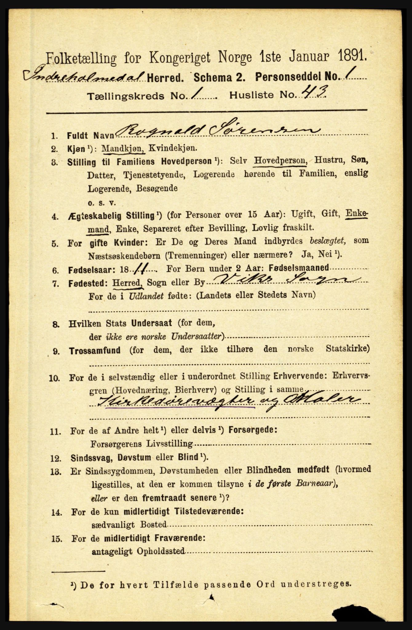 RA, 1891 census for 1430 Indre Holmedal, 1891, p. 397