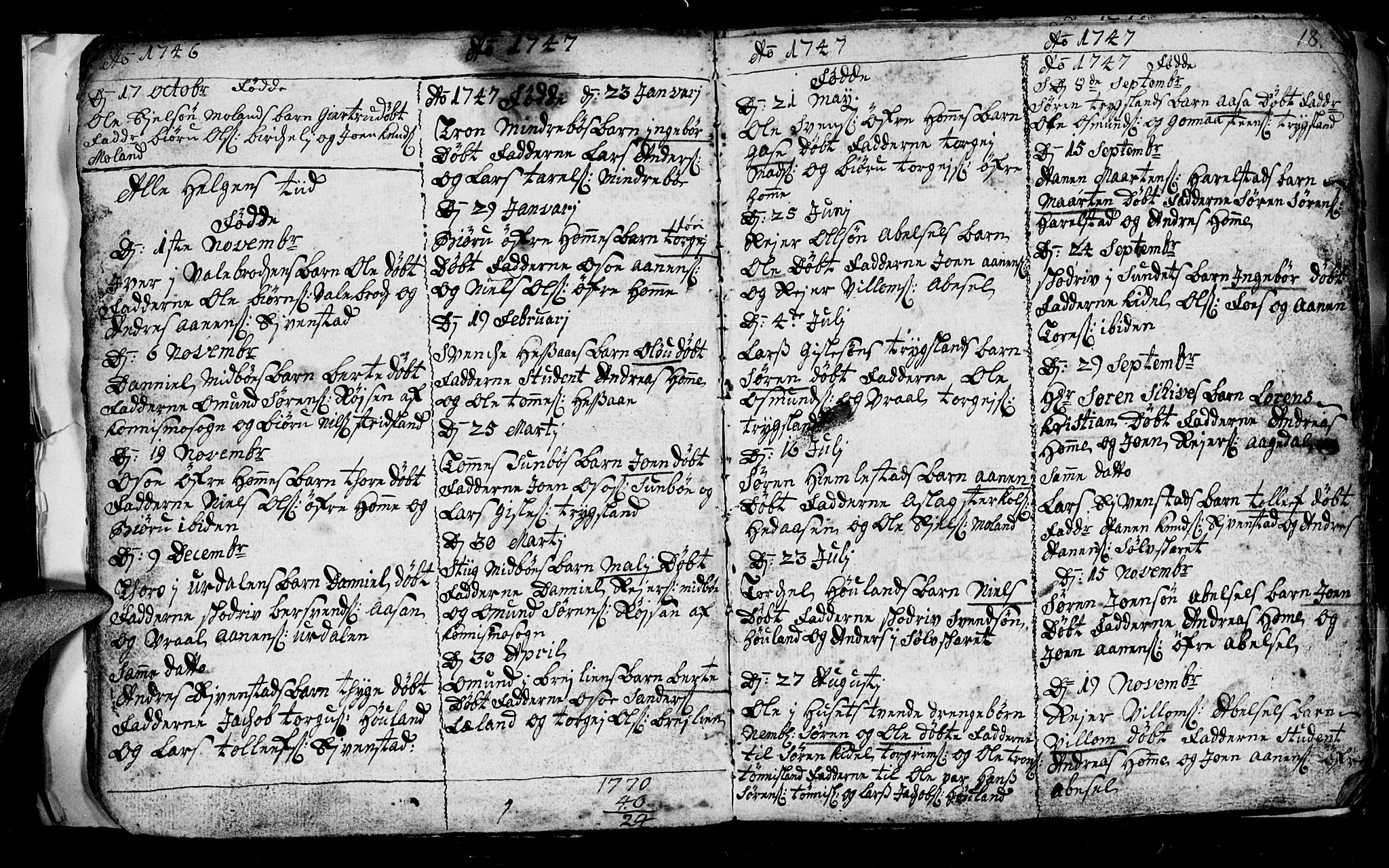 Bjelland sokneprestkontor, SAK/1111-0005/F/Fb/Fba/L0001: Parish register (copy) no. B 1, 1727-1752, p. 18