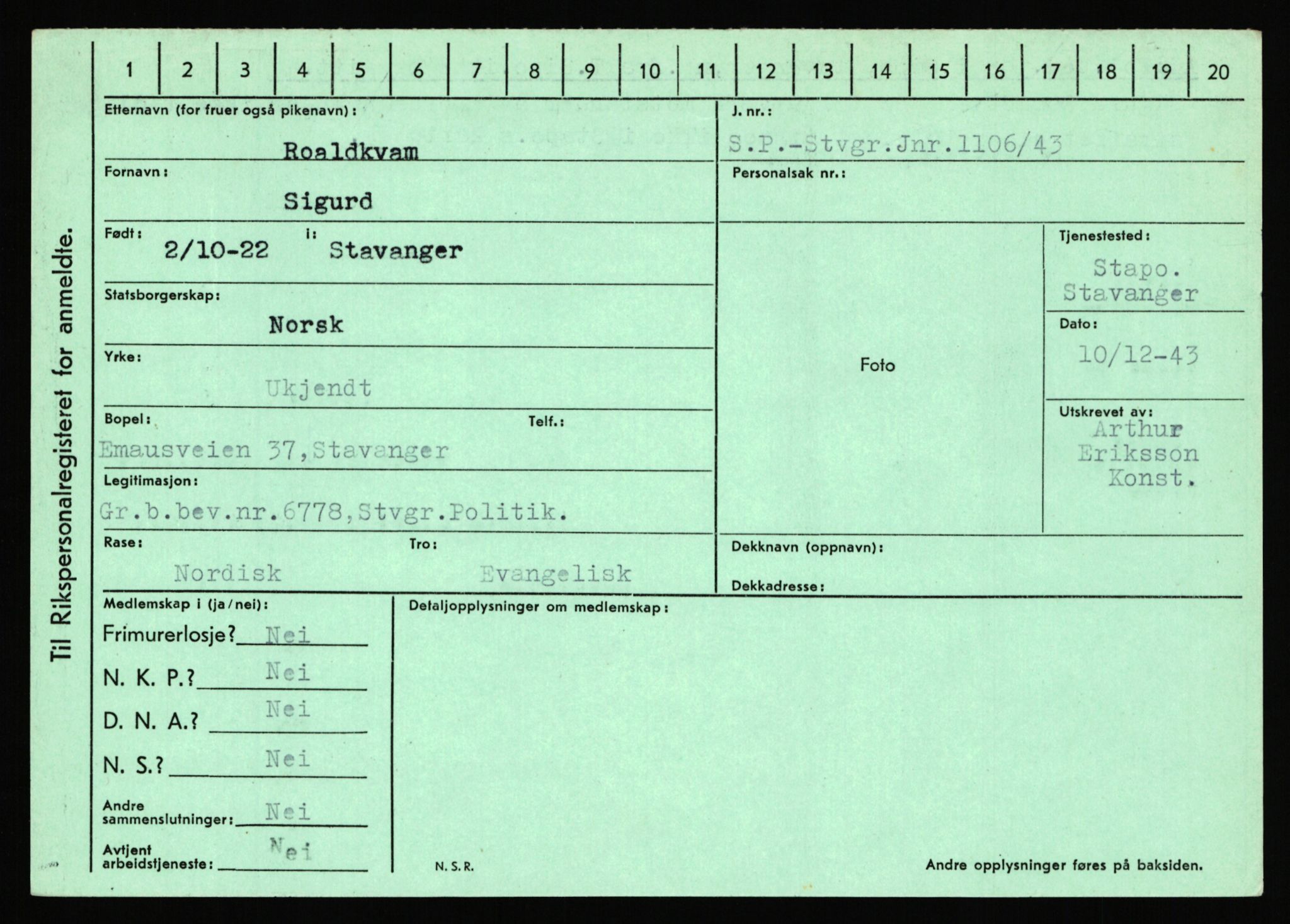 Statspolitiet - Hovedkontoret / Osloavdelingen, AV/RA-S-1329/C/Ca/L0013: Raa - Servold, 1943-1945, p. 1534