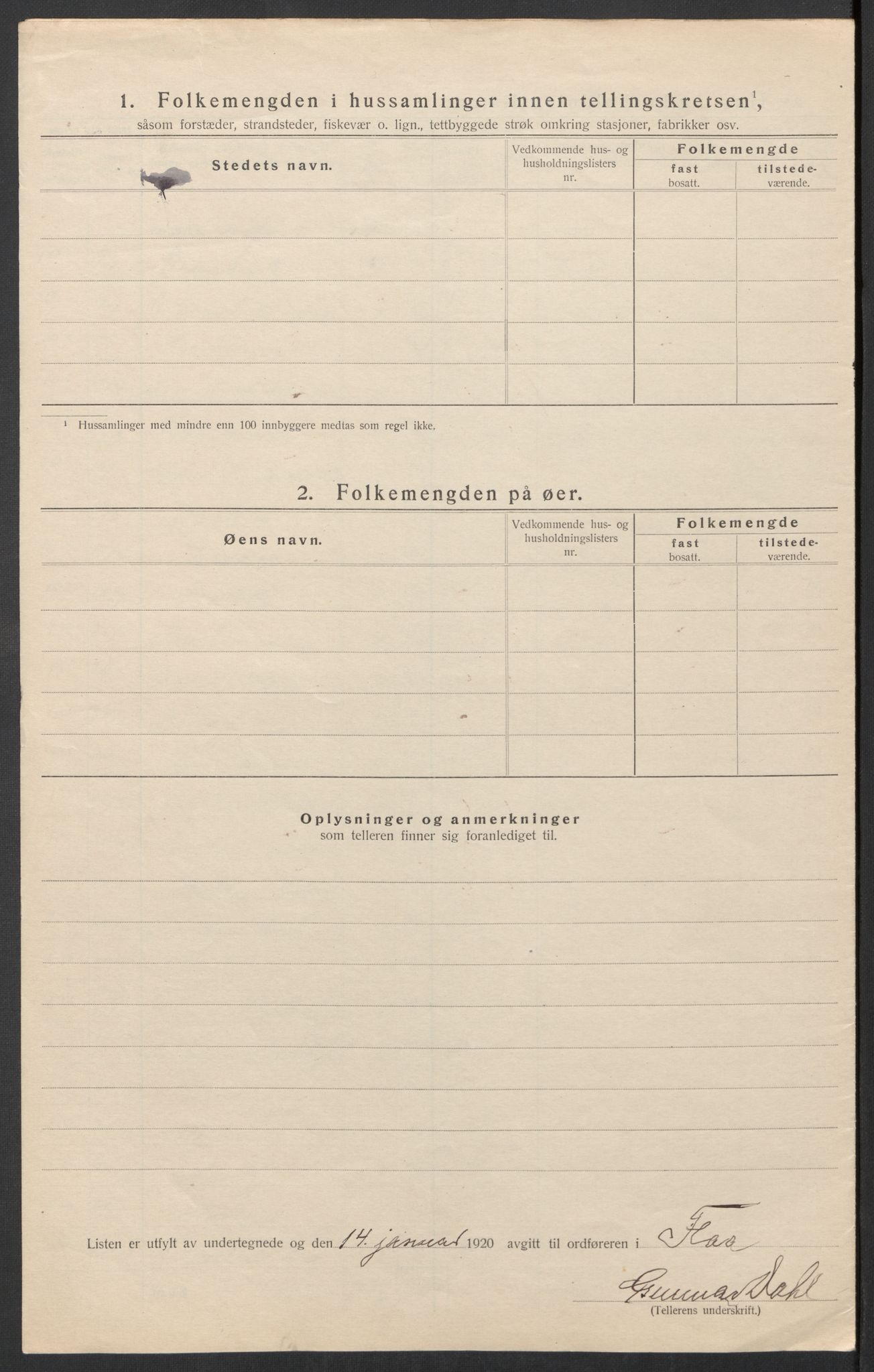 SAT, 1920 census for Flå, 1920, p. 11