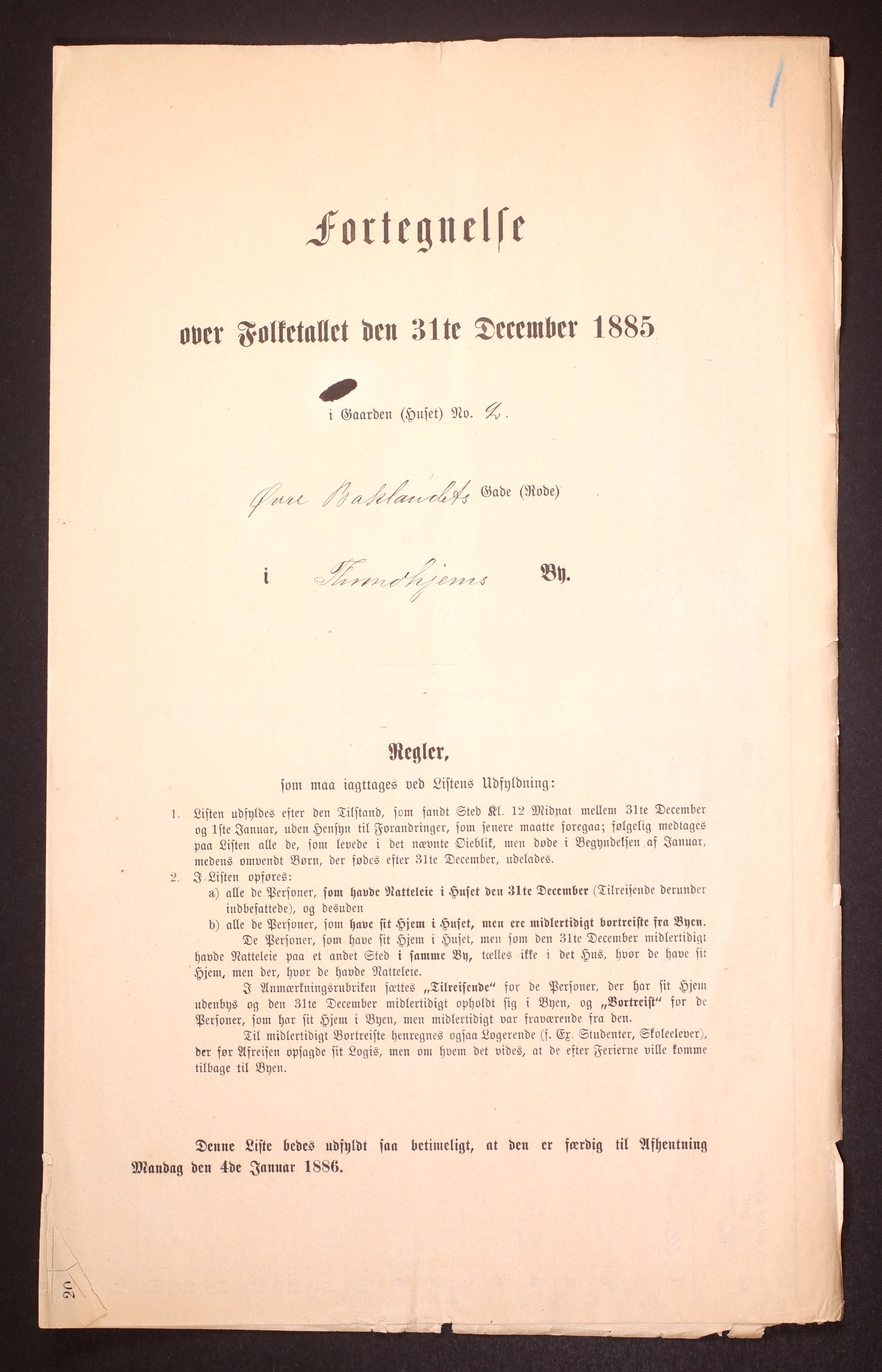 SAT, 1885 census for 1601 Trondheim, 1885, p. 2724