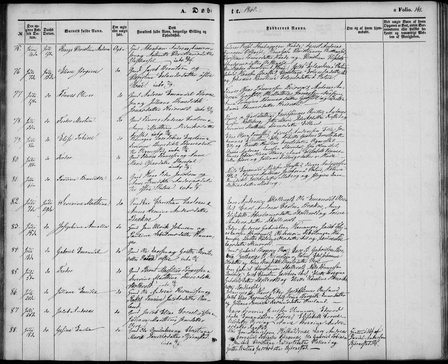 Lista sokneprestkontor, AV/SAK-1111-0027/F/Fb/L0002: Parish register (copy) no. B 2, 1847-1862, p. 141