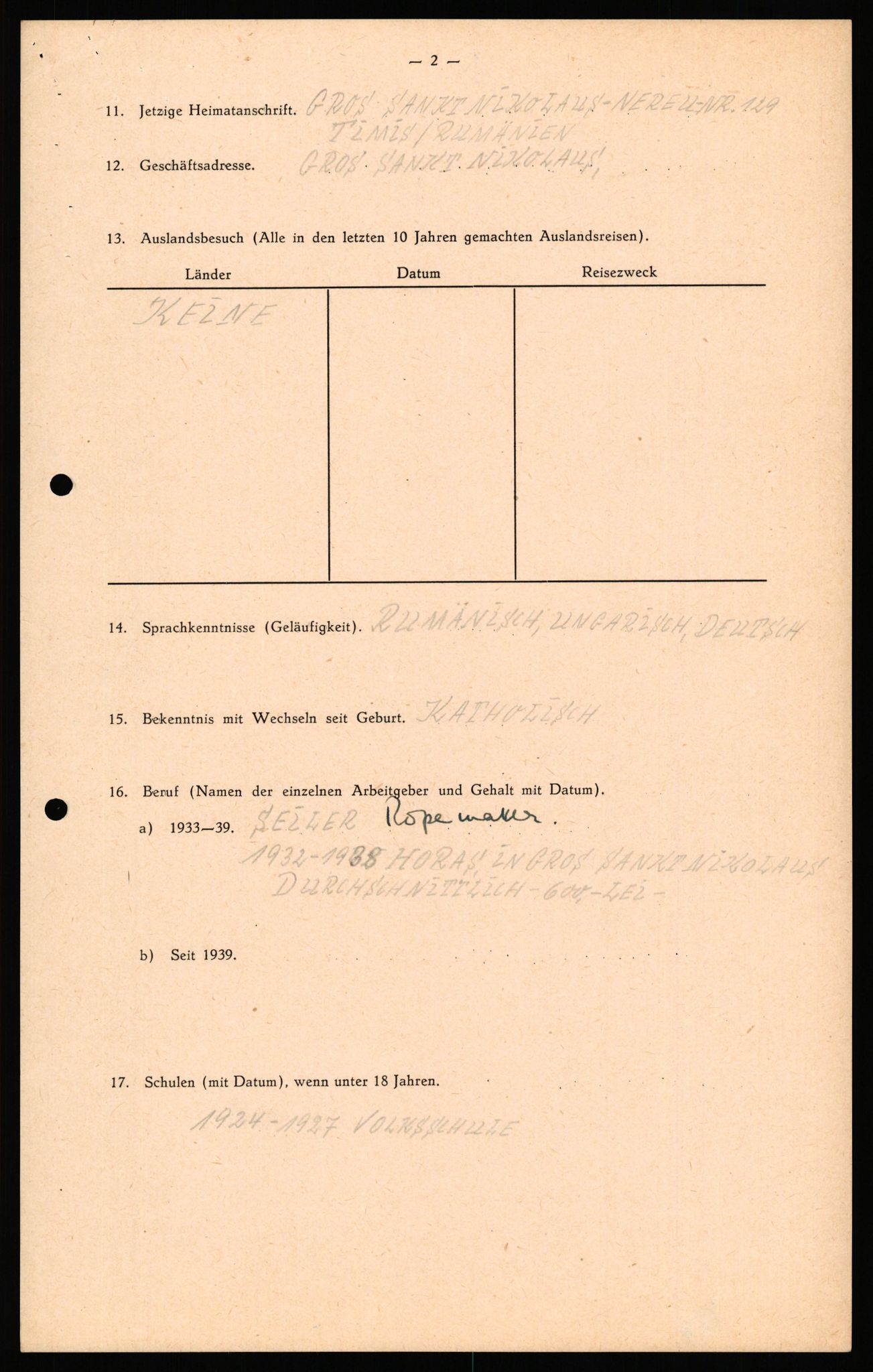 Forsvaret, Forsvarets overkommando II, RA/RAFA-3915/D/Db/L0041: CI Questionaires.  Diverse nasjonaliteter., 1945-1946, p. 98