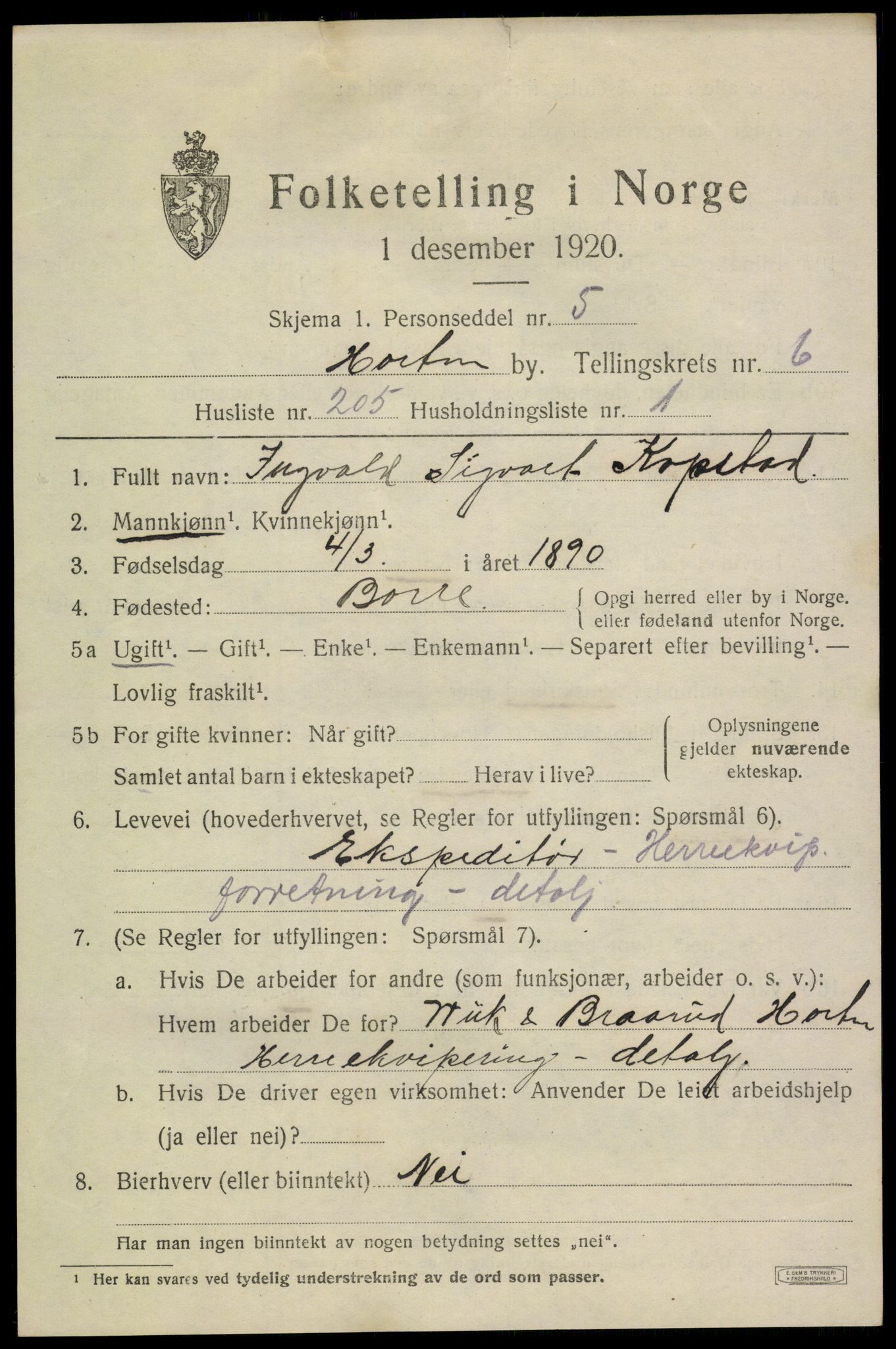 SAKO, 1920 census for Horten, 1920, p. 25829