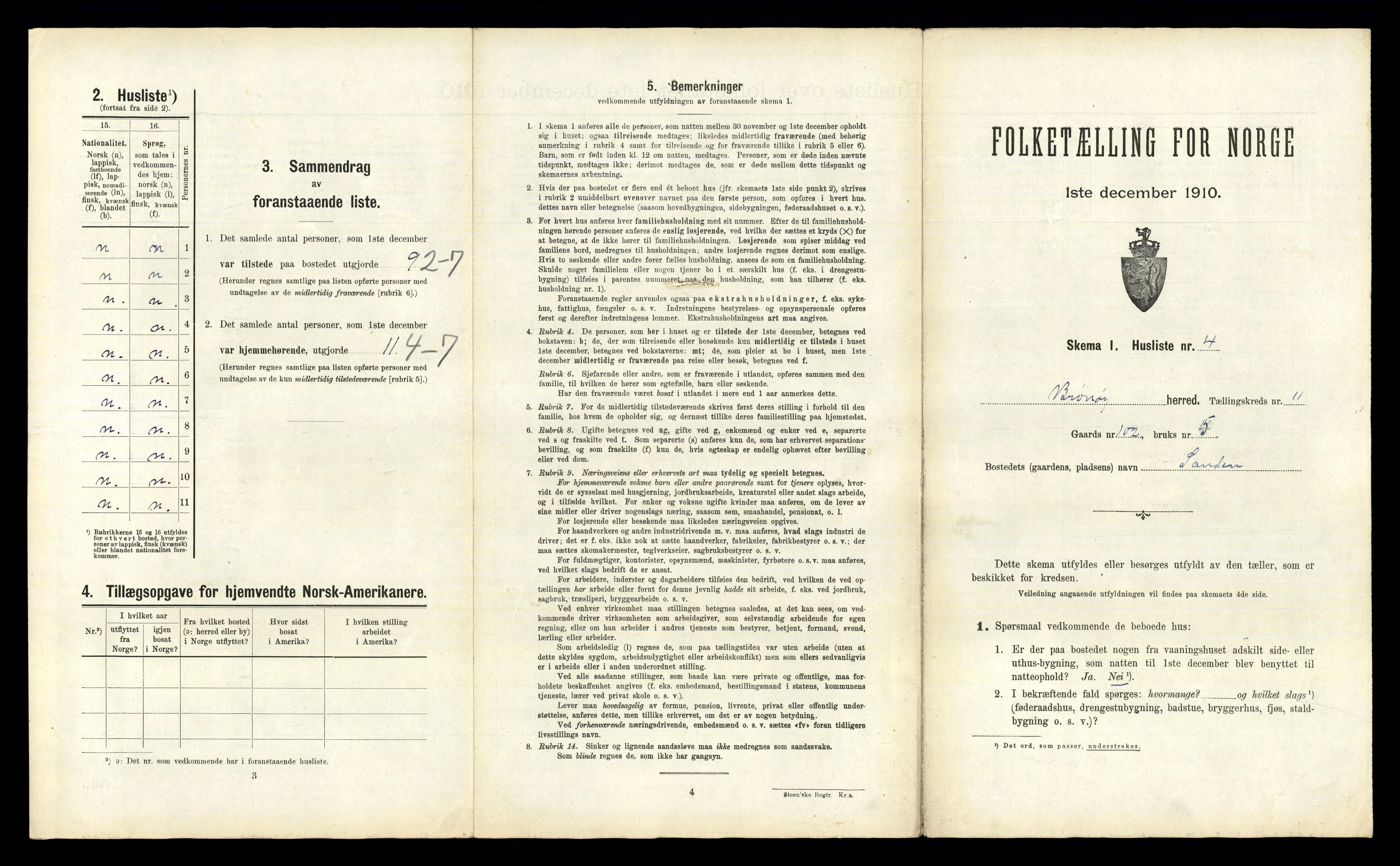 RA, 1910 census for Brønnøy, 1910, p. 1039