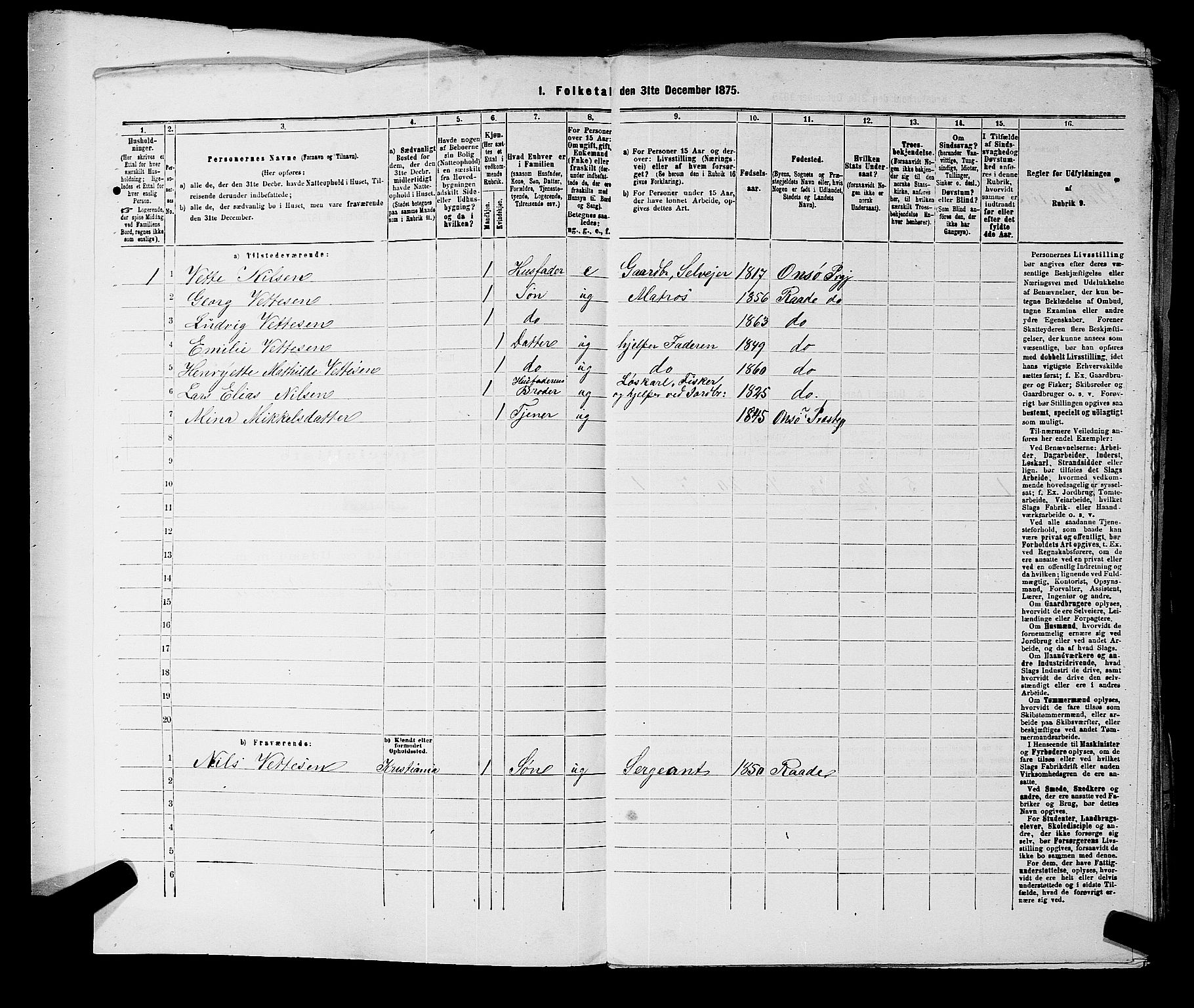 RA, 1875 census for 0135P Råde, 1875, p. 335