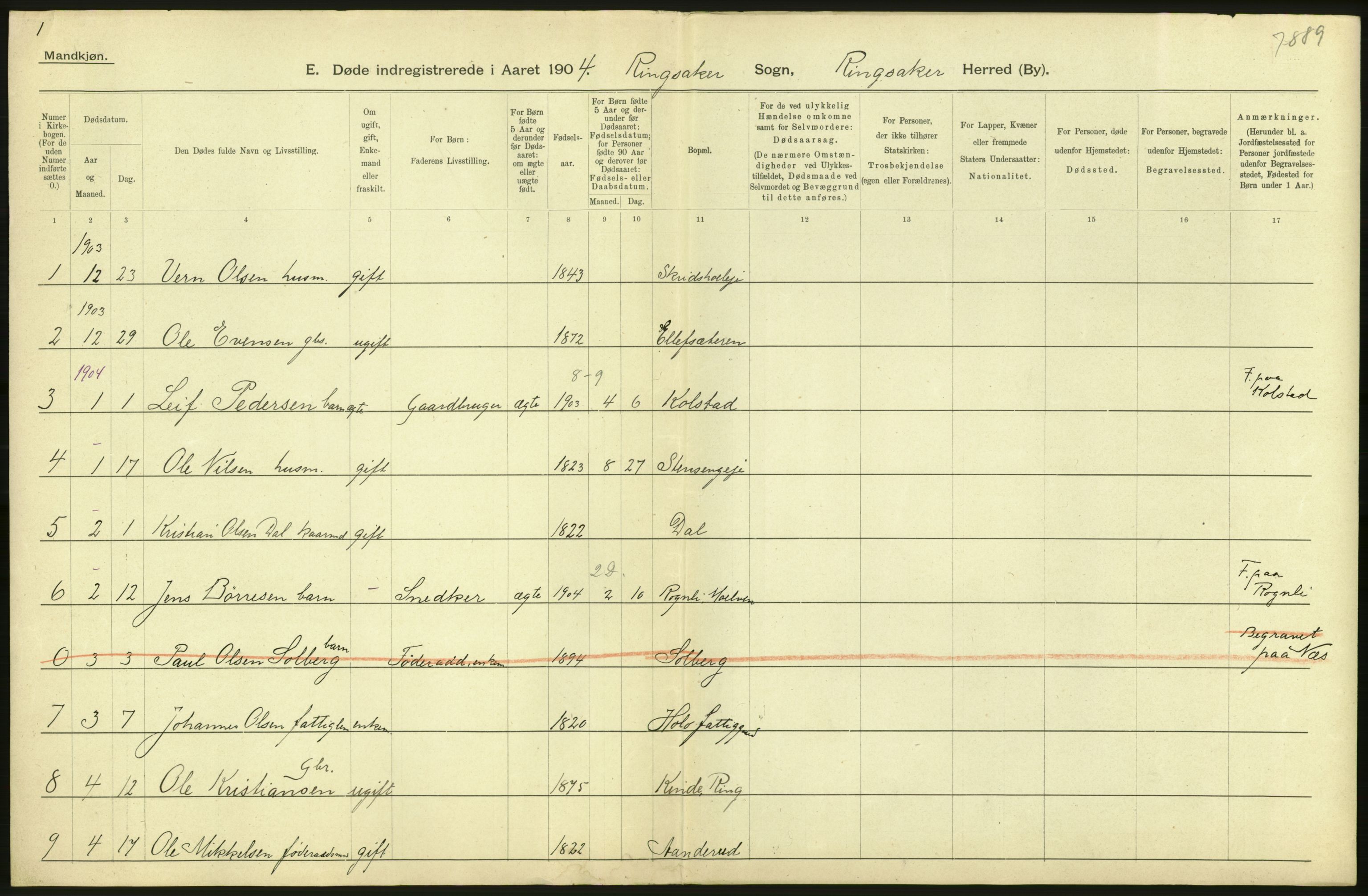 Statistisk sentralbyrå, Sosiodemografiske emner, Befolkning, AV/RA-S-2228/D/Df/Dfa/Dfab/L0005: Hedemarkens amt: Fødte, gifte, døde, 1904, p. 648