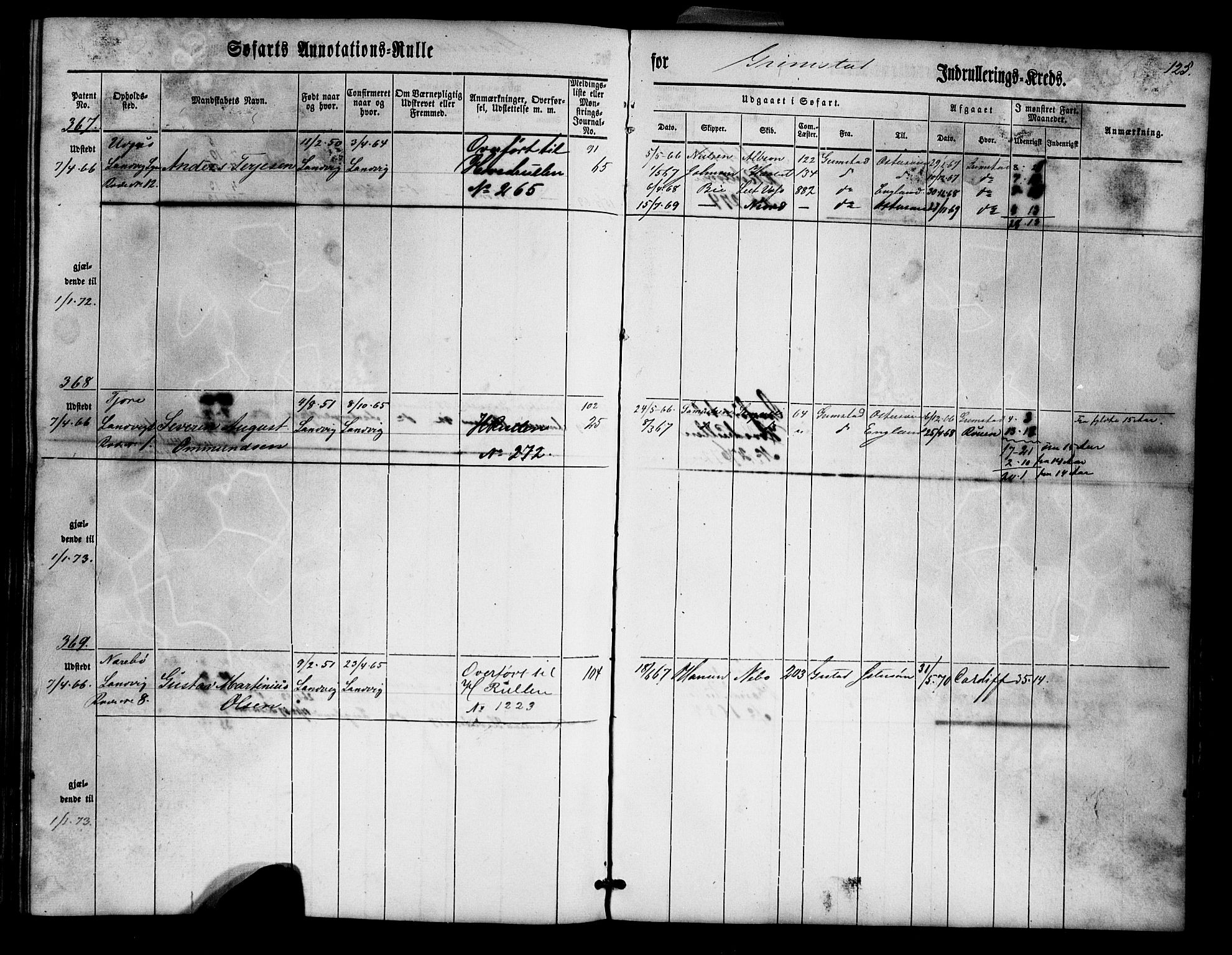 Grimstad mønstringskrets, SAK/2031-0013/F/Fa/L0004: Annotasjonsrulle nr 1-435 med register, V-17, 1860-1867, p. 149