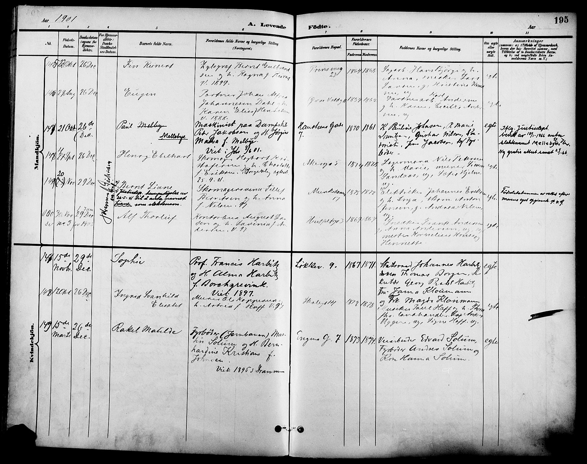 Johannes prestekontor Kirkebøker, AV/SAO-A-10852/F/Fa/L0007: Parish register (official) no. 7, 1896-1905, p. 195