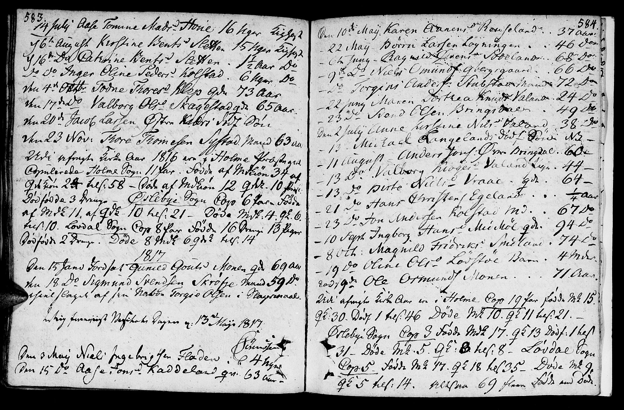 Holum sokneprestkontor, SAK/1111-0022/F/Fa/Faa/L0003: Parish register (official) no. A 3, 1780-1821, p. 583-584