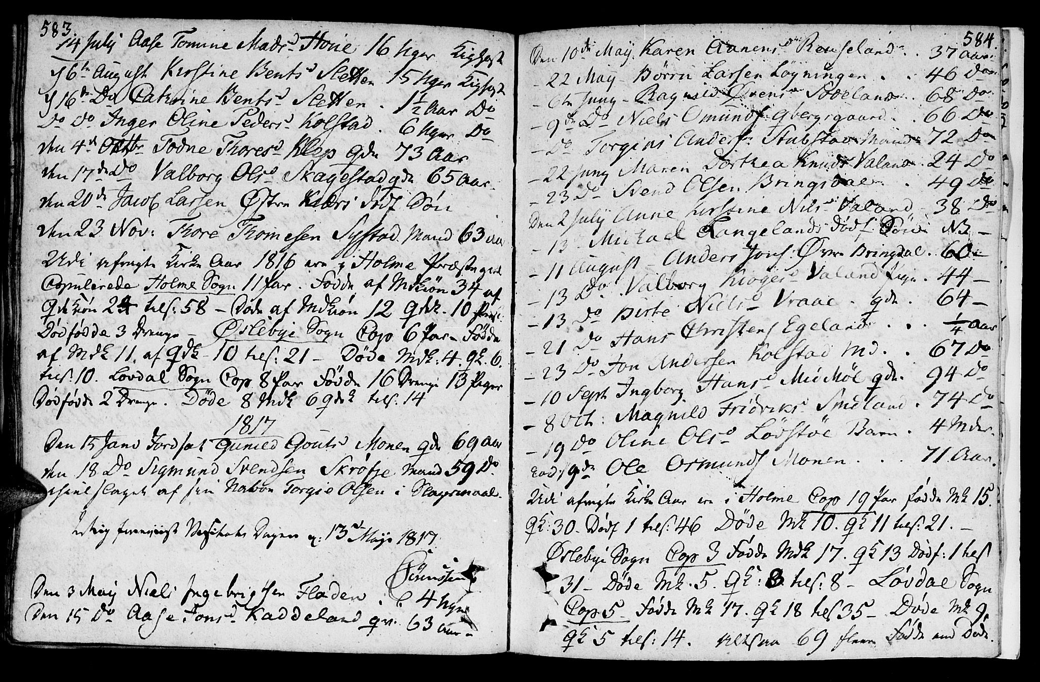 Holum sokneprestkontor, AV/SAK-1111-0022/F/Fa/Faa/L0003: Parish register (official) no. A 3, 1780-1821, p. 583-584