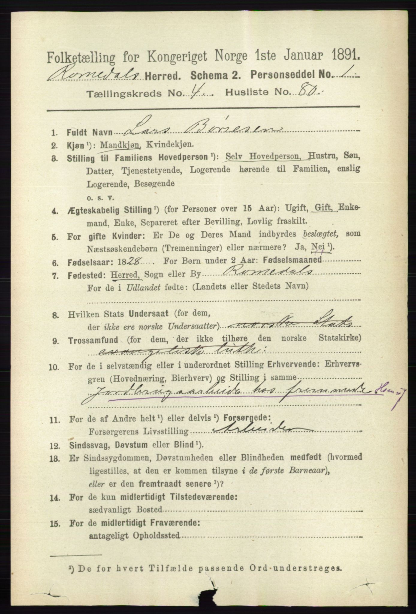 RA, 1891 census for 0416 Romedal, 1891, p. 2382