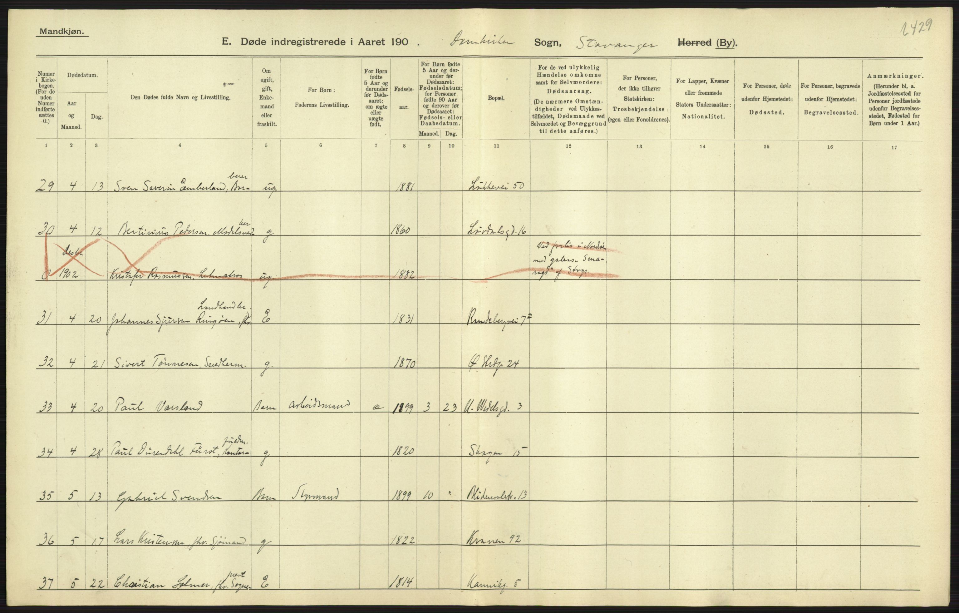 Statistisk sentralbyrå, Sosiodemografiske emner, Befolkning, AV/RA-S-2228/D/Df/Dfa/Dfaa/L0012: Stavanger amt: Fødte, gifte, døde, 1903, p. 837